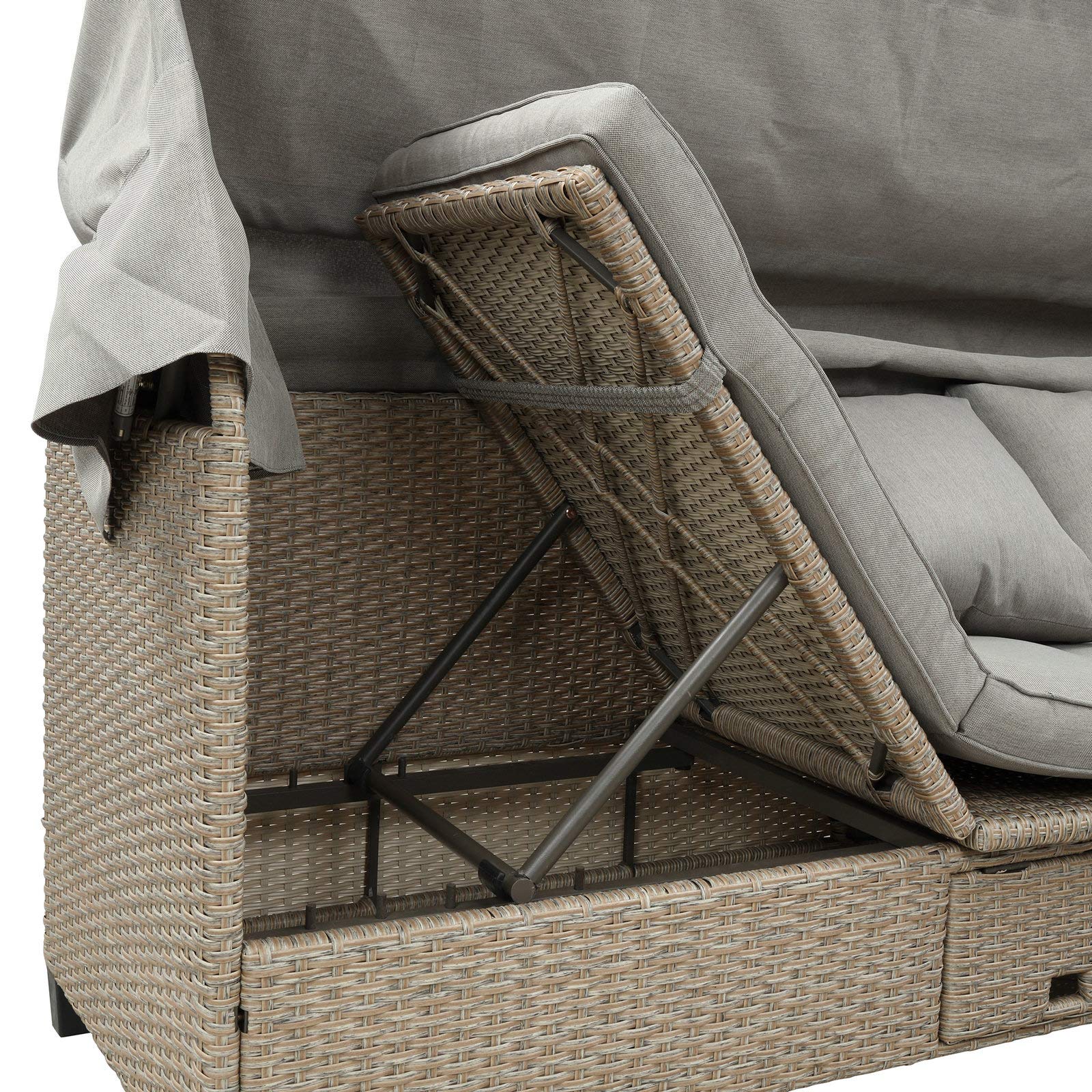 4-Piece Outdoor Patio Furniture Set with Retractable Canopy - All-Weather Wicker Sofa Set with Soft Cushions & Lift-Top Coffee Table - Perfect for Garden, Backyard, Poolside & Deck Relaxation (Brown)