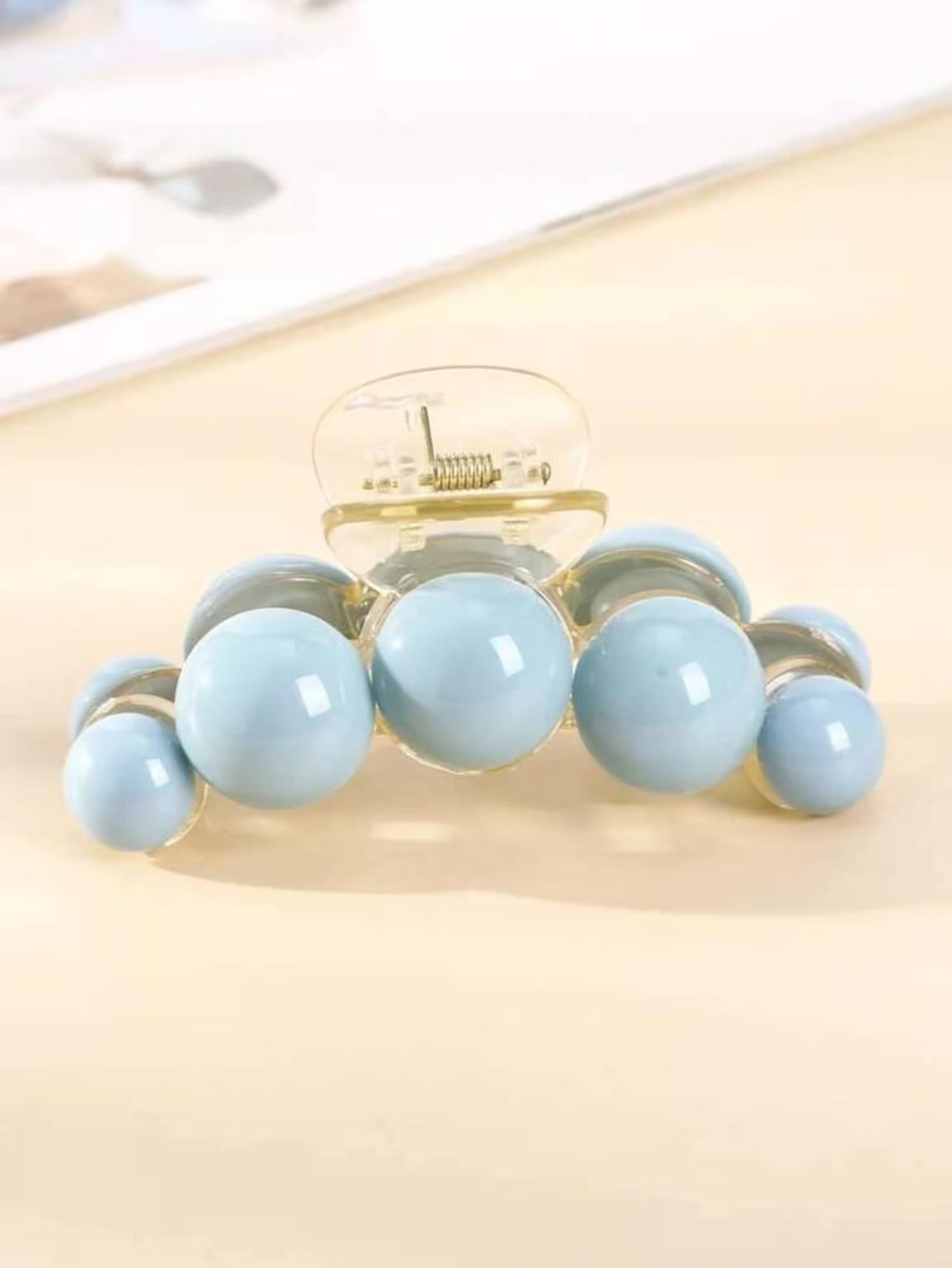BellaStella Korean Stylish Large Blue Pearl Hair Claw Clips - Strong Grip Hair Accessories for Women & Girls (2 Pack) - Perfect for Long Hair, Updos, Ponytails & Everyday Hairstyles
