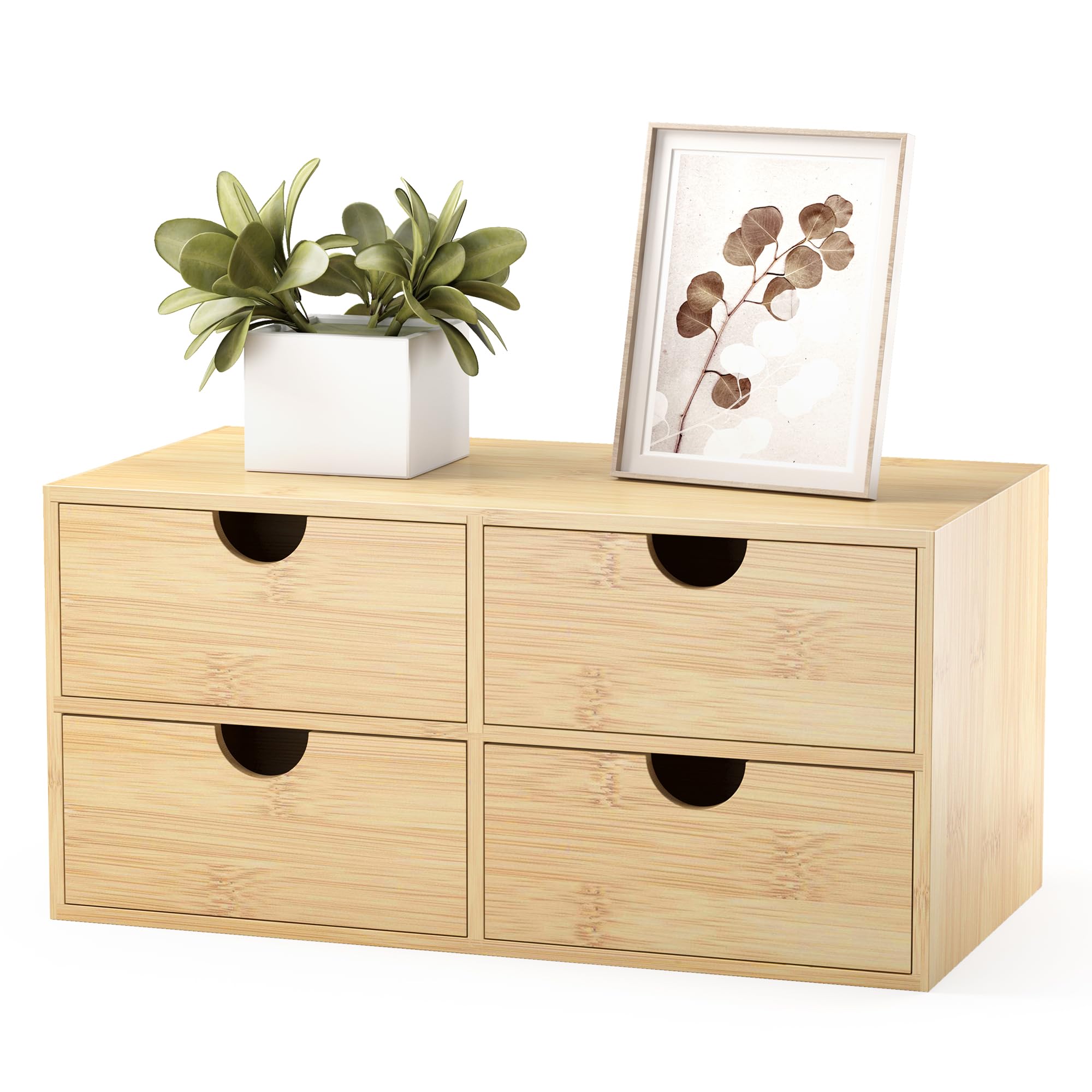 Bamboo Desk Organizer with Drawers - Small Desktop Storage Container for Home Office, Countertop & Tabletop Organization - No Assembly Required - Perfect for Pens, Paper Clips & Office Supplies