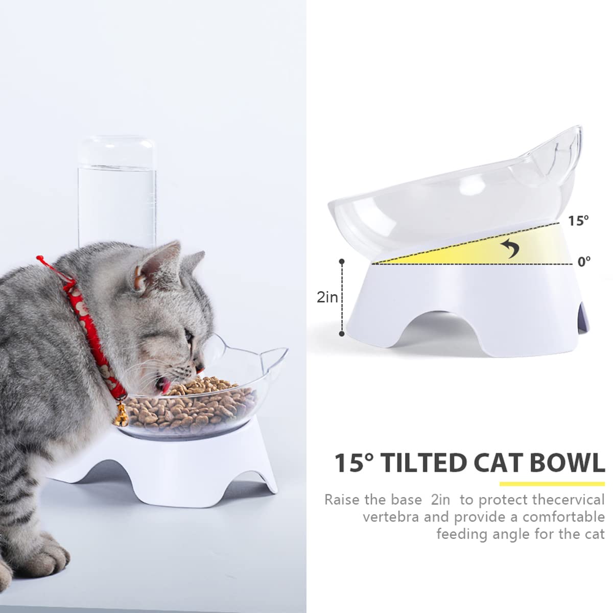 MILIFUN Double Pet Bowls - 15° Tilted Dog and Cat Food & Water Bowl Set with Automatic Waterer Bottle for Small to Medium Pets | Perfect for Home, Travel, and Outdoor Use
