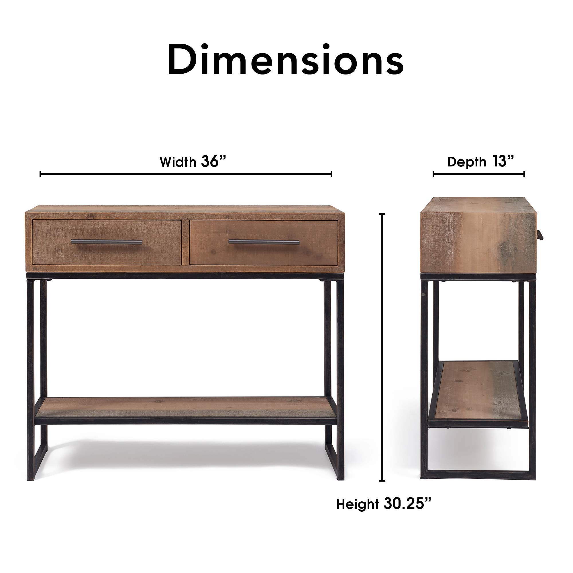 Industrial Rustic Console Table with 2 Drawers - Wood & Metal Entryway Sideboard with Shelf Storage | Distressed Brown Finish | Perfect for Farmhouse Kitchen, Living Room & Hallway Accent Furniture
