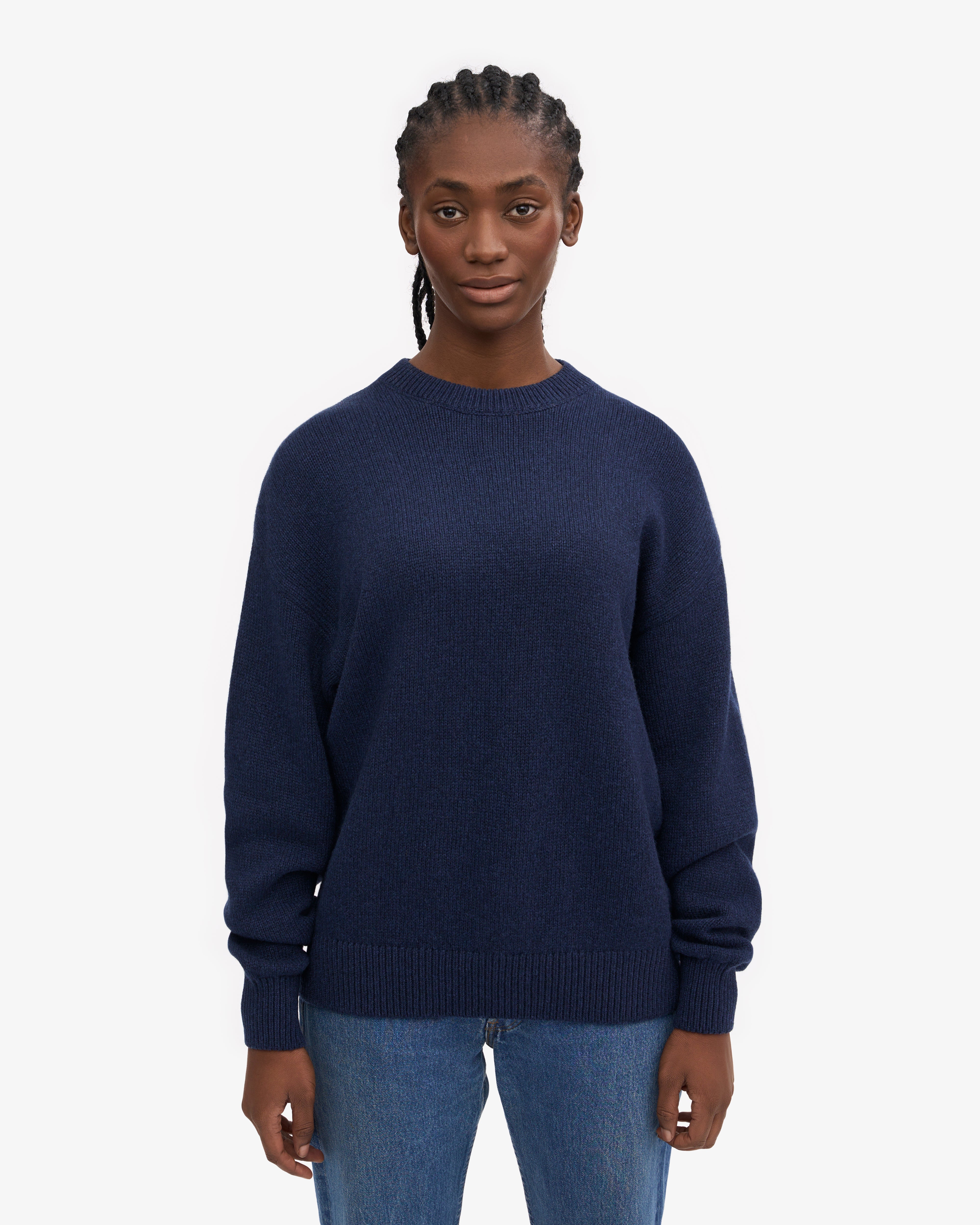 Premium Oversized Merino Wool Crewneck Sweater - Soft & Warm Unisex Pullover in Navy Blue | Perfect for Casual Wear, Winter Layering & Cozy Home Outfits