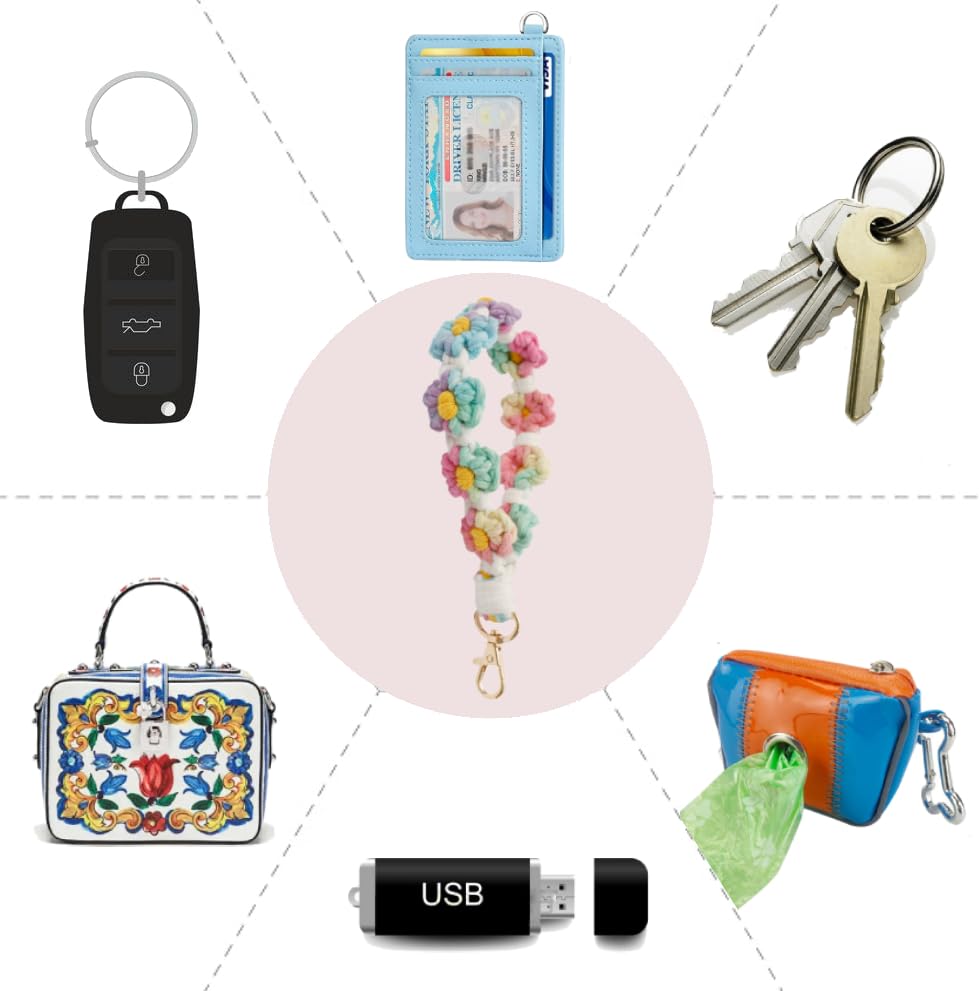 Boho Macrame Keychain for Women - Handmade Wrist Lanyard Keyring with Carabiner Clip | Cute Bracelet Holder & Car Key Chain for Everyday Use, Gifts, and Travel Accessories
