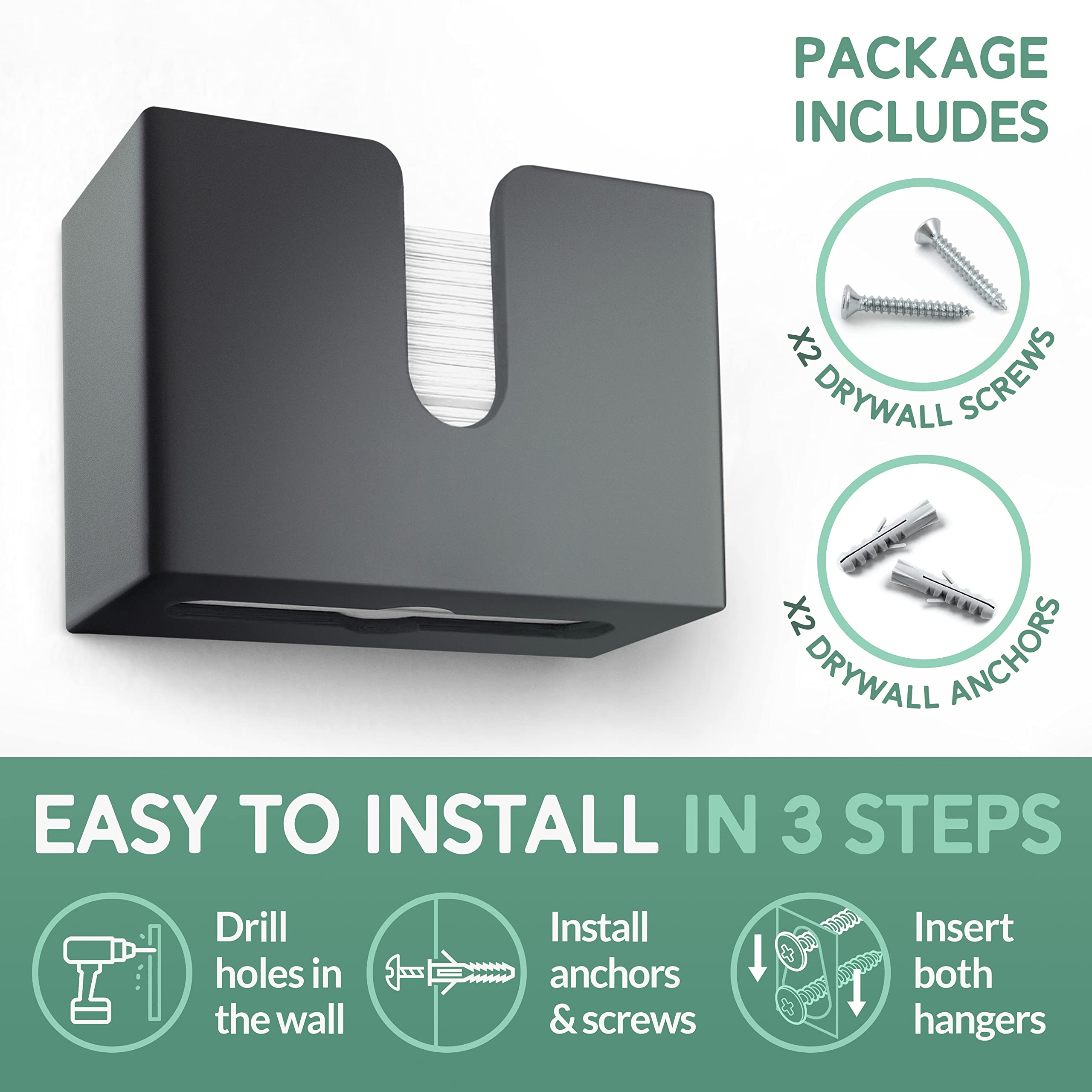 Eco-Friendly Bamboo Paper Towel Dispenser with Removable Tray - Wall Mount & Countertop Holder for C-Fold/Z-Fold/Tri-Fold Towels - Perfect for Commercial Kitchens, Restaurants & Bathrooms - Durable Black Design