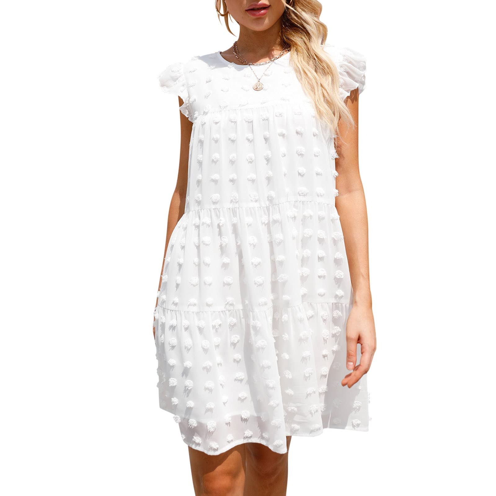 BODOAO Women's Casual Mini Dress - Round Neck Short Sleeve Loose Fit Flying Dress for Teens | Perfect for Summer Outfits, Beach Vacations & Party Wear