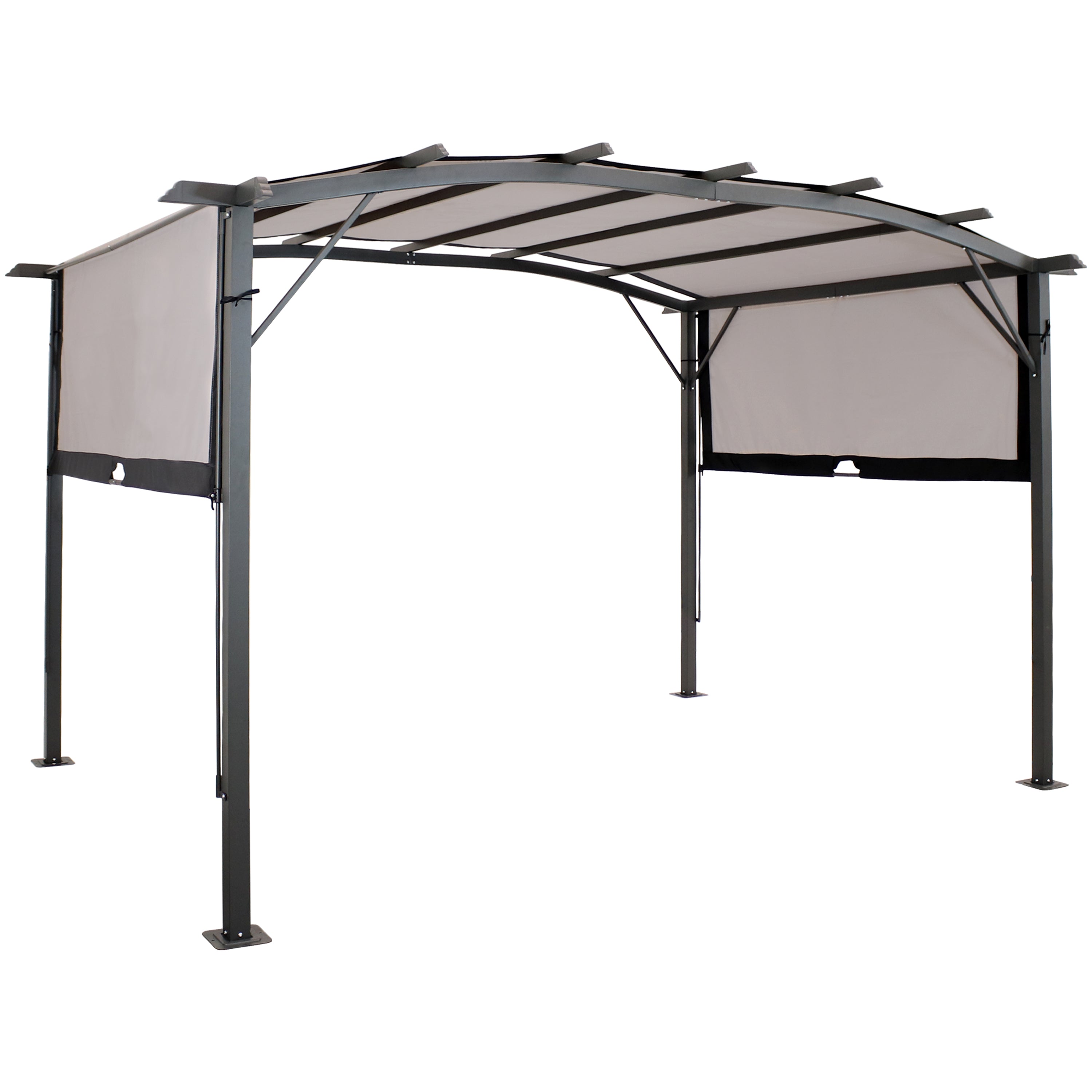 Sunnydaze 9' x 12' Metal Arched Pergola with Retractable Canopy - Outdoor Patio Garden Shade Cover for Backyard, Deck, and Poolside Relaxation