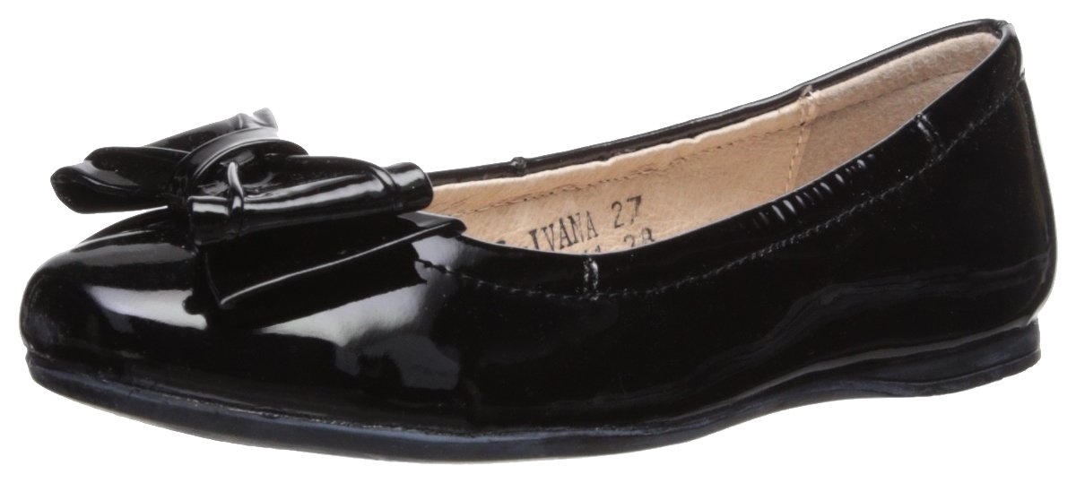 Venettini Kid's Ivana Flat with Bow - Black Gloss Patent Leather Shoes for Girls | Perfect for School, Parties & Special Occasions