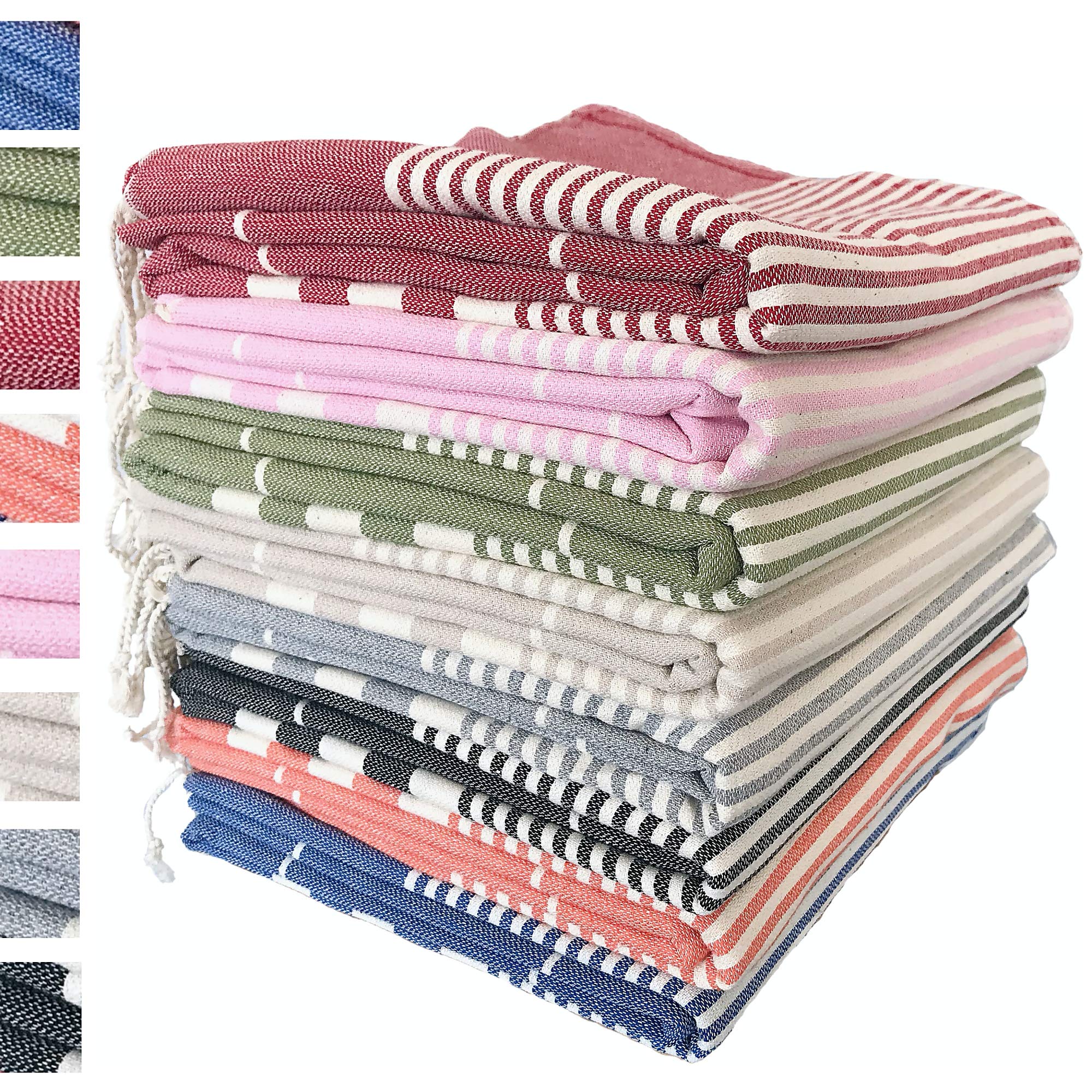 Premium Buld&Co. Turkish Towels Set of 8 - 100% Cotton XL Beach & Bath Towels (39x70 in) | Lightweight Quick-Dry Peshtemal for Hammam, Spa, Pool & Vacation | Mixed Colors Ultra Absorbent Luxury Towels