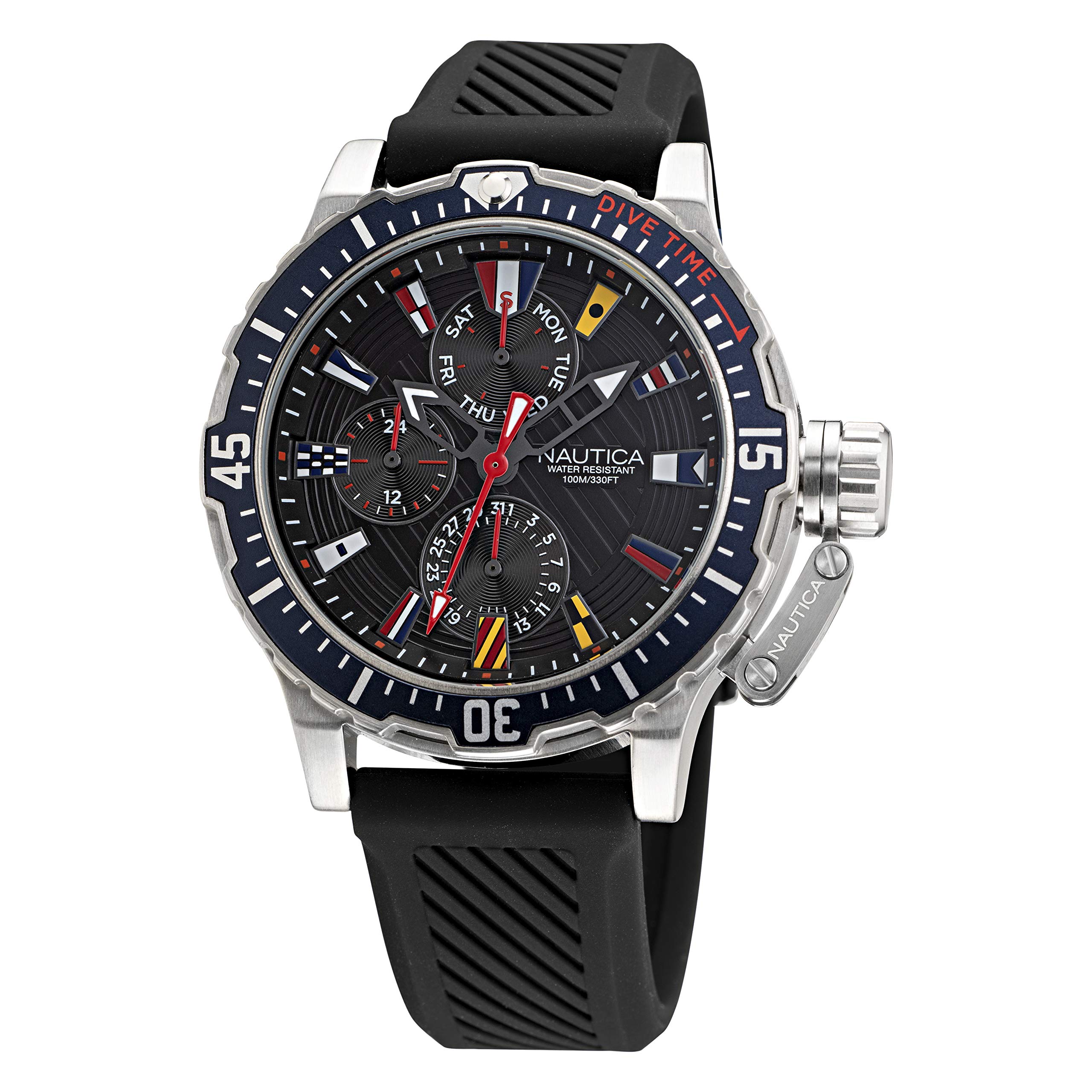 Nautica Men's Glenrock Lagoon Watch - Grey/Black Silicone Strap Analog Quartz Wristwatch for Men | Waterproof Casual & Sporty Timepiece for Everyday Wear, Swimming, and Outdoor Activities