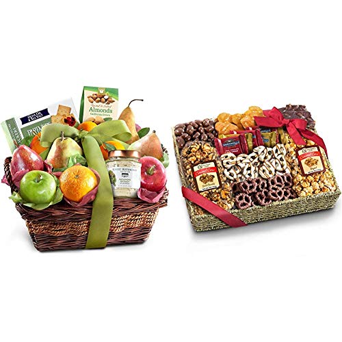 Premium Father's Day Gift Basket - Gourmet Chocolate Caramel, Crunchy Snacks & Fresh Fruit Assortment | Sympathy, Birthday & Holiday Gift Box for Dad, Office, Home & Special Occasions