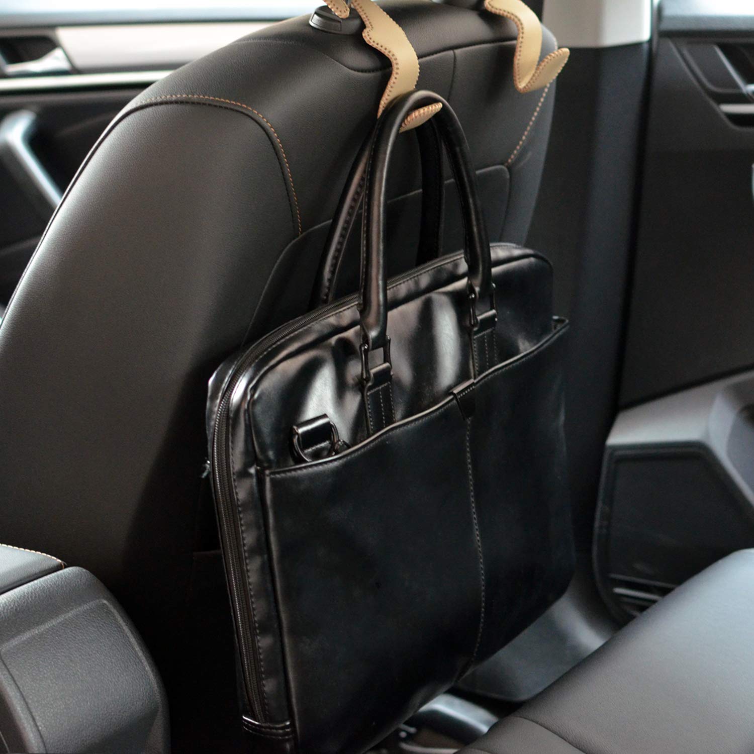 MECHCOS 2 Pack Car Seat Headrest Hooks - Heavy Duty Back Seat Organizer Hangers for SUV, Truck & Vehicle Storage - Perfect for Purses, Grocery Bags, Handbags & Shopping (Beige) | Ideal for Road Trips, Commuting & Daily Errands