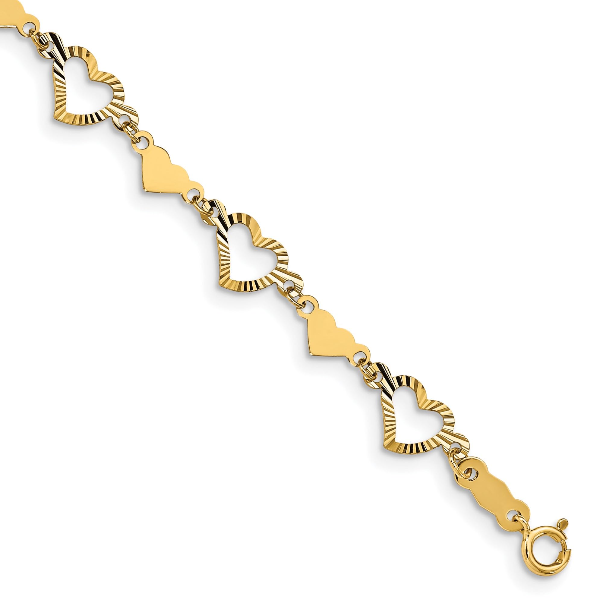 14K Solid Yellow Gold Heart Charm Bracelet for Women - Dainty Love Chain Bracelet with Stamp Detail - Perfect for Valentine's Day, Anniversary & Everyday Wear