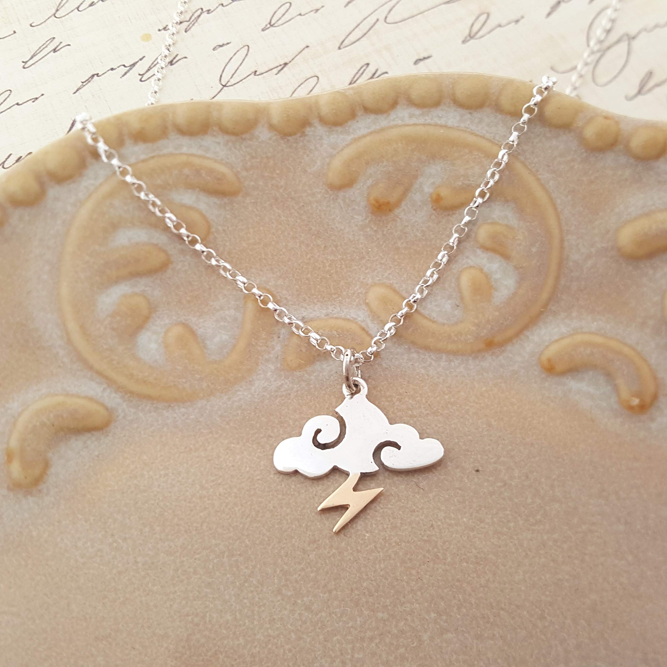 Storm Charm Necklace - Sterling Silver Cloud & Lightning Pendant Jewelry - Perfect Gift for Women, Birthday, Anniversary - Boho Chic Layering Necklace for Everyday Wear & Special Occasions