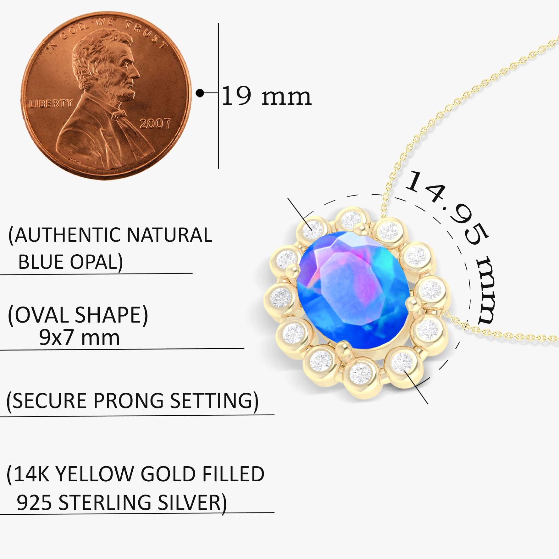 Natural Blue Opal & White Zircon Halo Chain Pendant Necklace for Women - Elegant Jewelry Gift for Birthday, Anniversary & Special Occasions