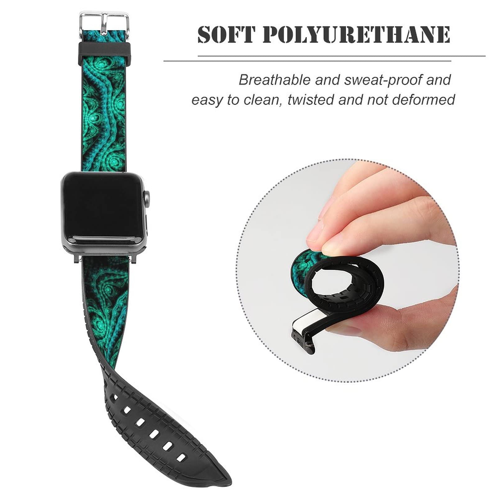**Soft PU Leather Apple Watch Band 42mm 44mm - Spiral Tie Dye Green Replacement Strap for iWatch Series 7/6/5/4/3/2/1 - Unisex Design for Men & Women - Perfect for Workouts, Office & Casual Wear**