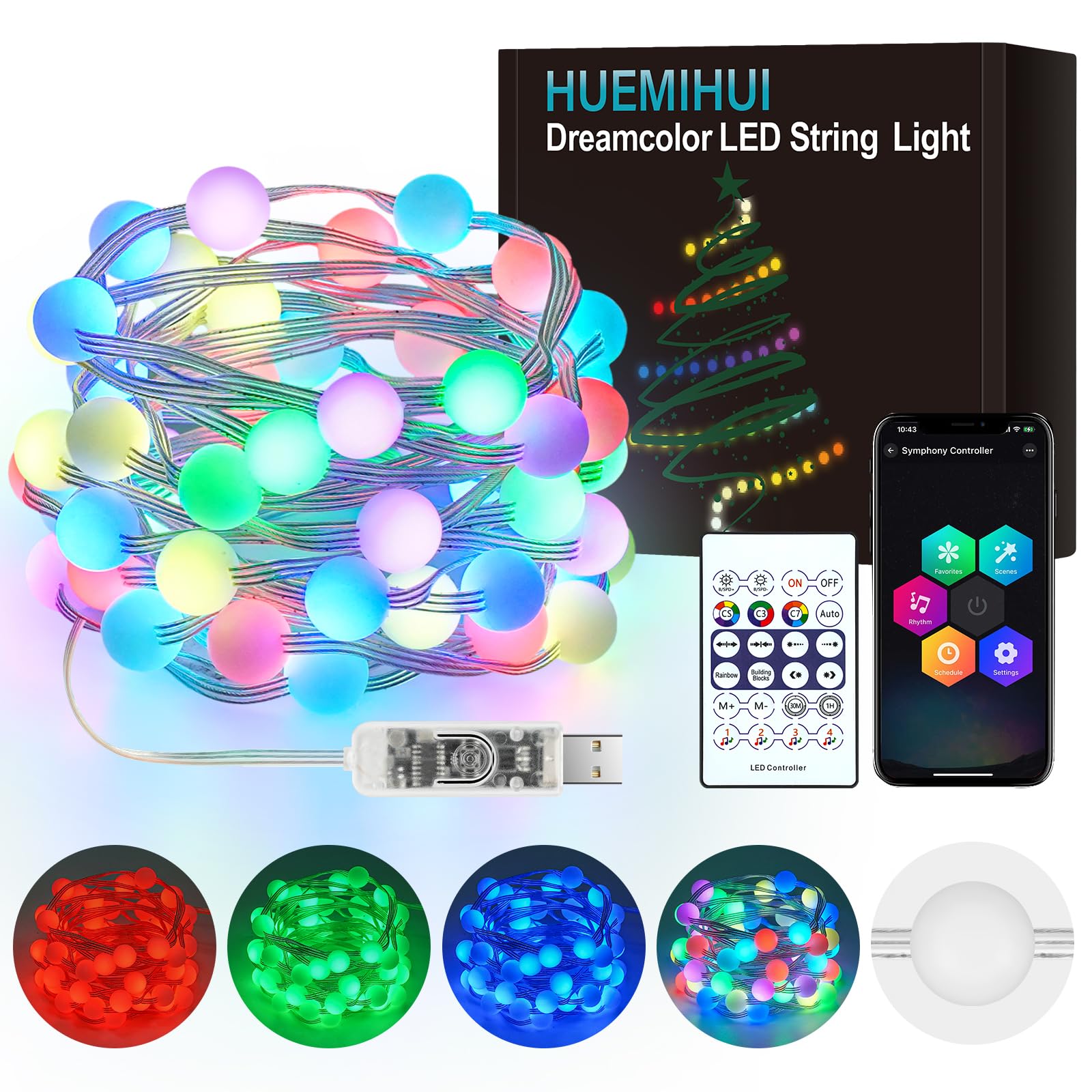 50 LED Color Changing Globe String Lights - 16.4Ft Waterproof Fairy Lights with Remote & APP Control, USB Music Sync for Indoor Outdoor Garden, Camping, Balcony, Party Decorations (Perfect for Weddings, Christmas, and Home Ambiance Lighting)