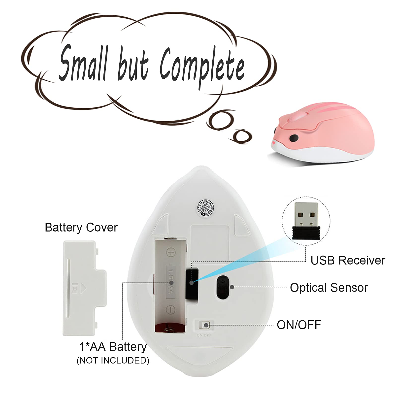 Wireless Hamster-Shaped Mouse - 1200DPI Silent USB Cordless Mouse for PC, Laptop, MacBook - Cute Pink Computer Mouse for Kids, Office & Gaming - Perfect Gift for Children & Animal Lovers