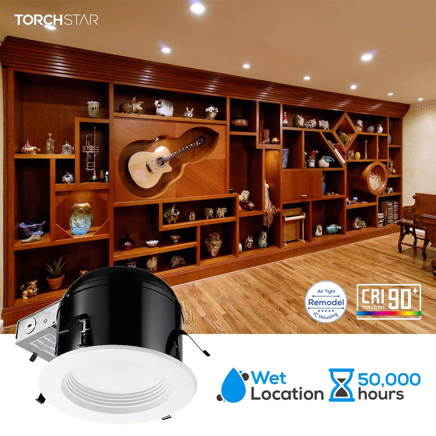 TORCHSTAR 6 Inch Remodel Recessed Housing - 15W LED Downlight Can Lights for Ceiling, Air Tight IC Rated, 3000K Warm White, 120V, ETL & Energy Star Certified, Wet Location Safe - Pack of 6 - Perfect for Kitchen, Bathroom, and Living Room Lighting