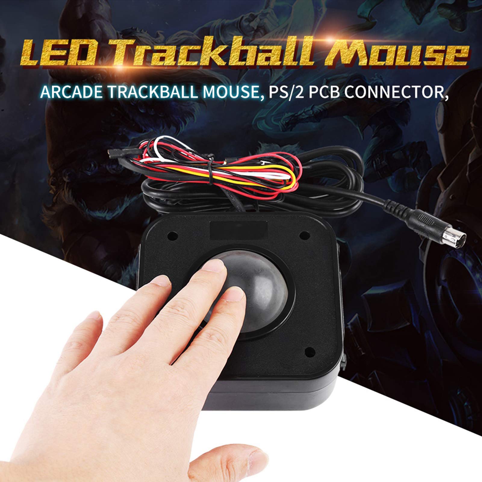 Fyearfly 4.5cm Round LED Trackball Mouse - Rechargeable Ergonomic PS/2 PCB Gaming Mouse for Arcade, PC & Office Use
