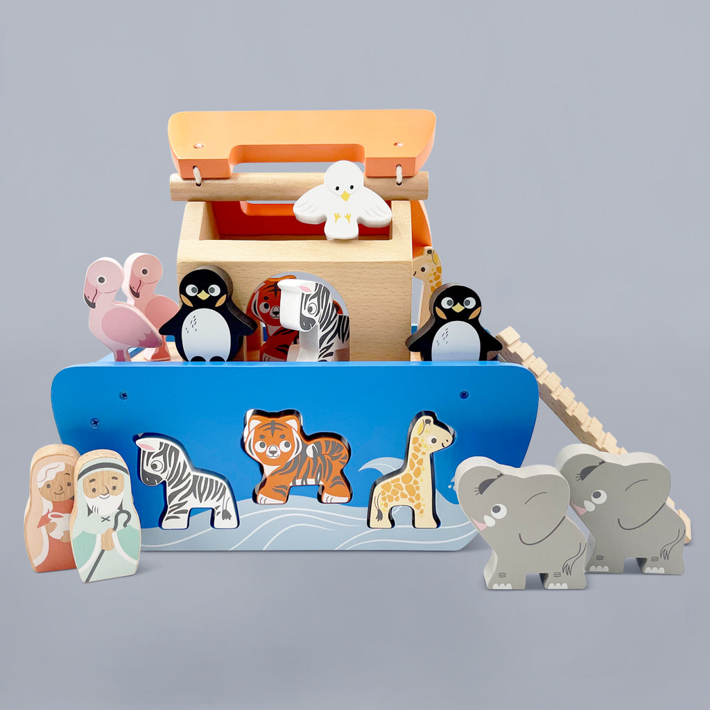 Noah's Ark Wooden Shape Sorter Toy - Educational Baby Toddler Learning Toy with Animal Figures - Perfect for Early Childhood Development & Montessori Play