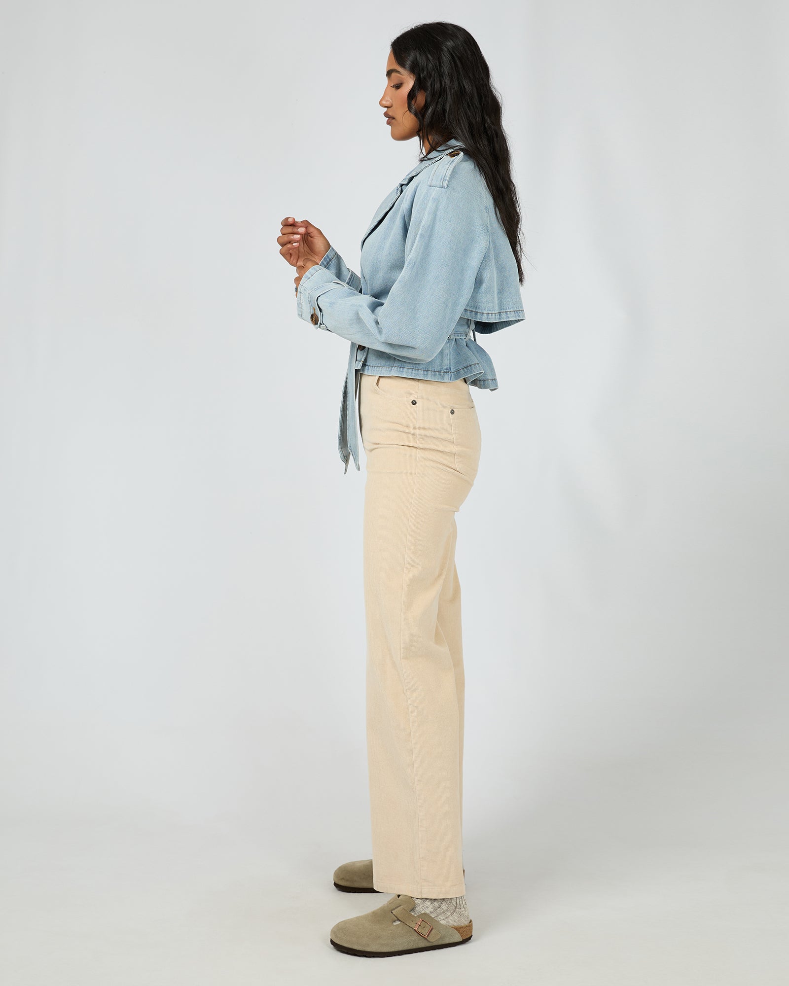 All About Eve Rio Cropped Trench Coat in Light Blue | Women's Fashion Outerwear for Spring & Fall | Perfect for Casual Outings & Office Wear