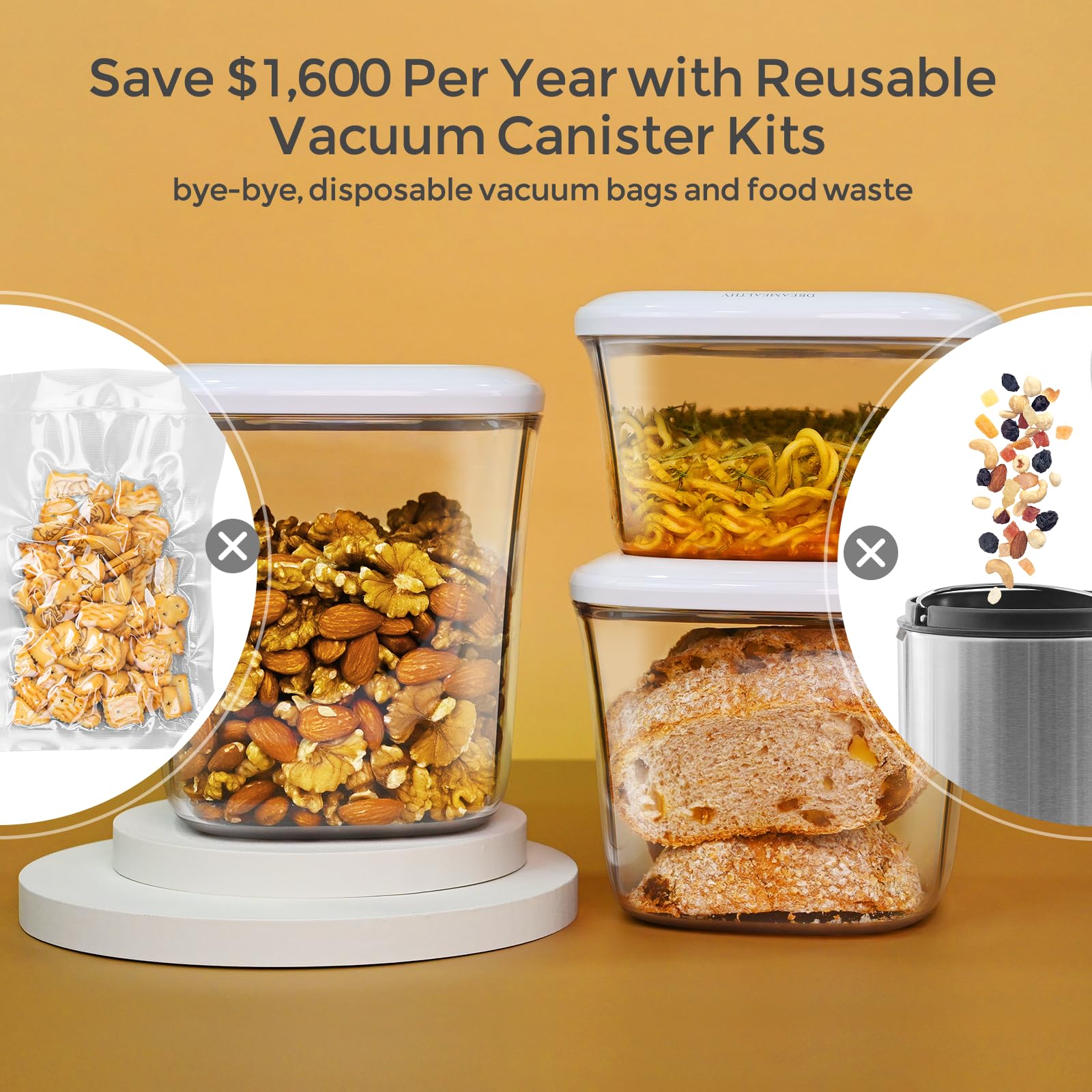 BPA-Free Tritan Airtight Food Storage Containers Set (1L + 1.5L) with Handheld Vacuum Sealer & 2 Vacuum Zipper Bags - One-Touch Sealing for Dry & Liquid Foods | Perfect for Meal Prep, Sous Vide, Leftovers & Pantry Organization