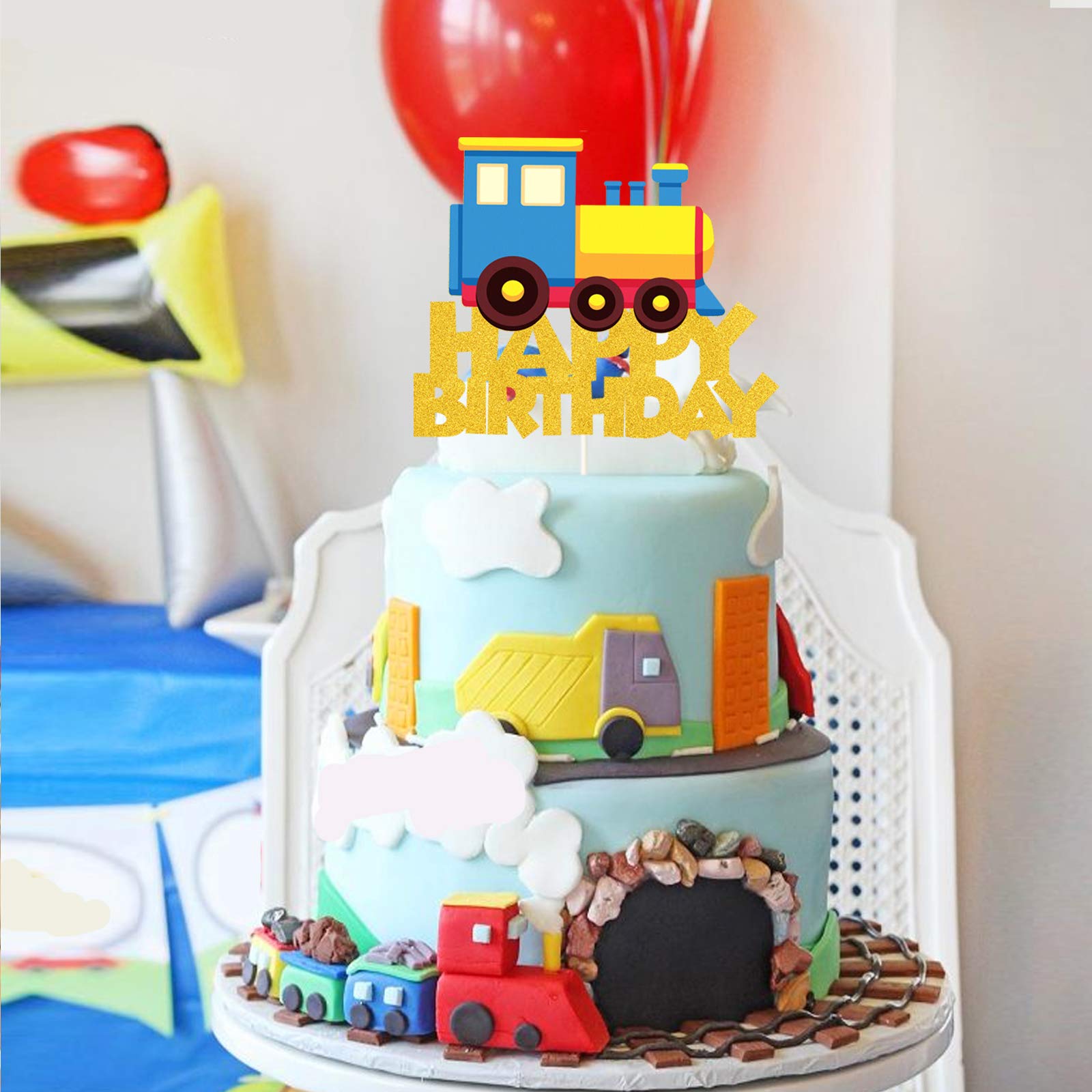 Happy Birthday Train Cake Topper - Transportation Theme Party Supplies for Kids | Perfect for Train-Themed Birthday Decorations & Party Favors | Ideal for Kids' Birthday Parties, Baby Showers & Special Events