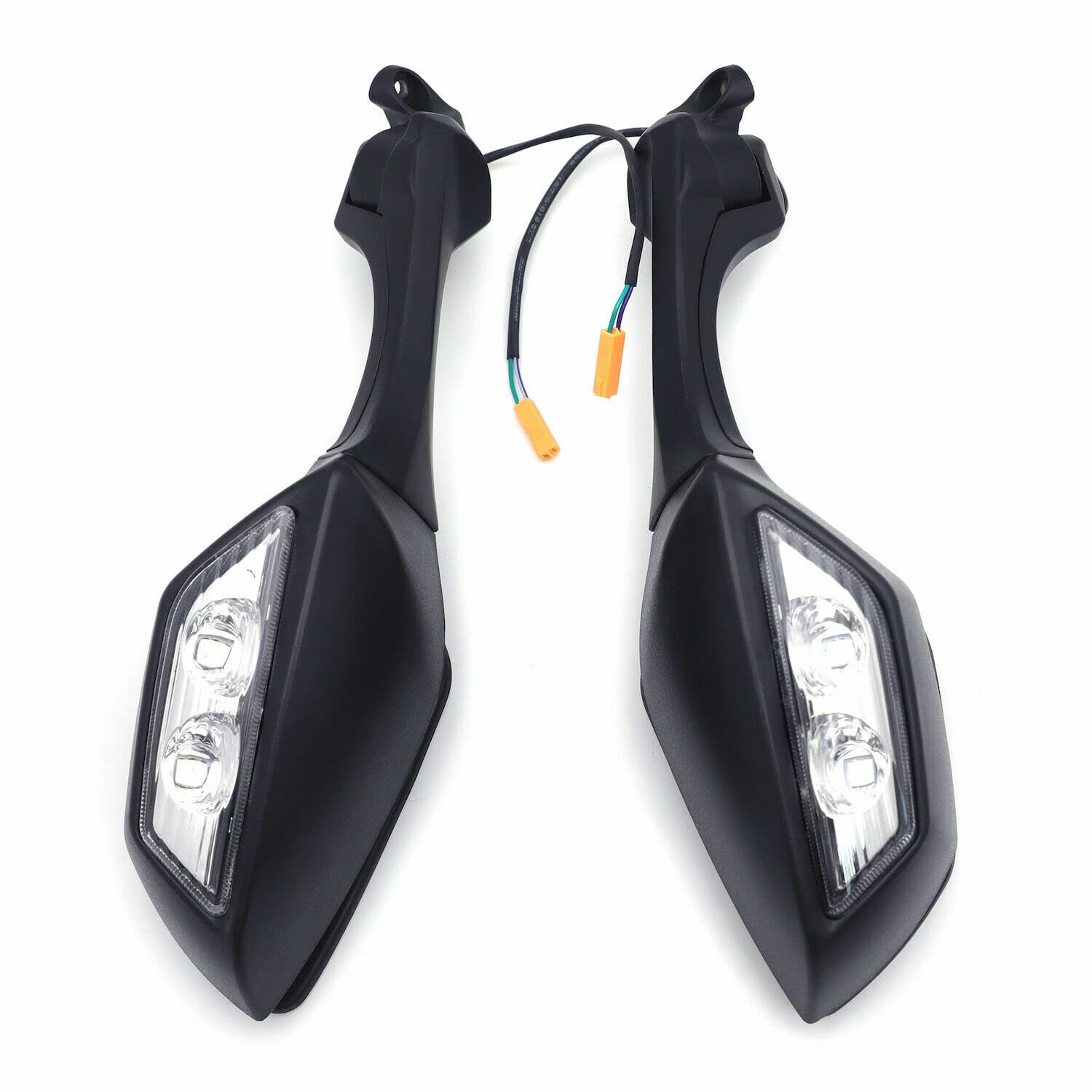 HTTMT Black Rear View Mirrors with Turn Signals for Kawasaki Ninja ZX10R 2011-2015 & H2 2014-2015 - MT252-036-BK | Enhanced Visibility & Safety for Night Riding & Urban Commuting