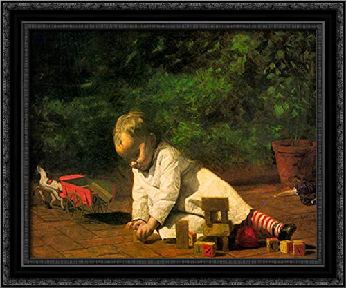 Thomas Eakins Baby At Play 24x20 Black Ornate Wood Framed Canvas Art - Perfect for Nursery, Kids Room & Home Decor