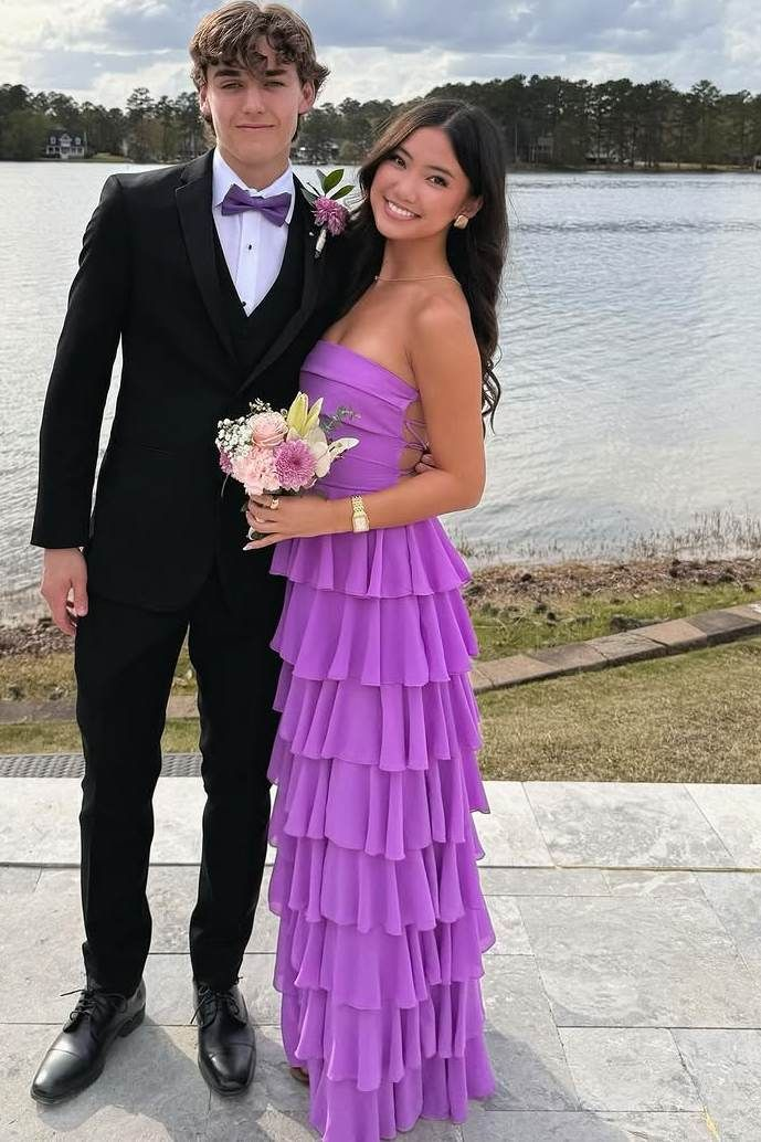 Elegant A-Line Strapless Ruffled Long Prom Formal Dress J6808 - Perfect for Homecoming, Prom, Evening Gala & Special Occasions