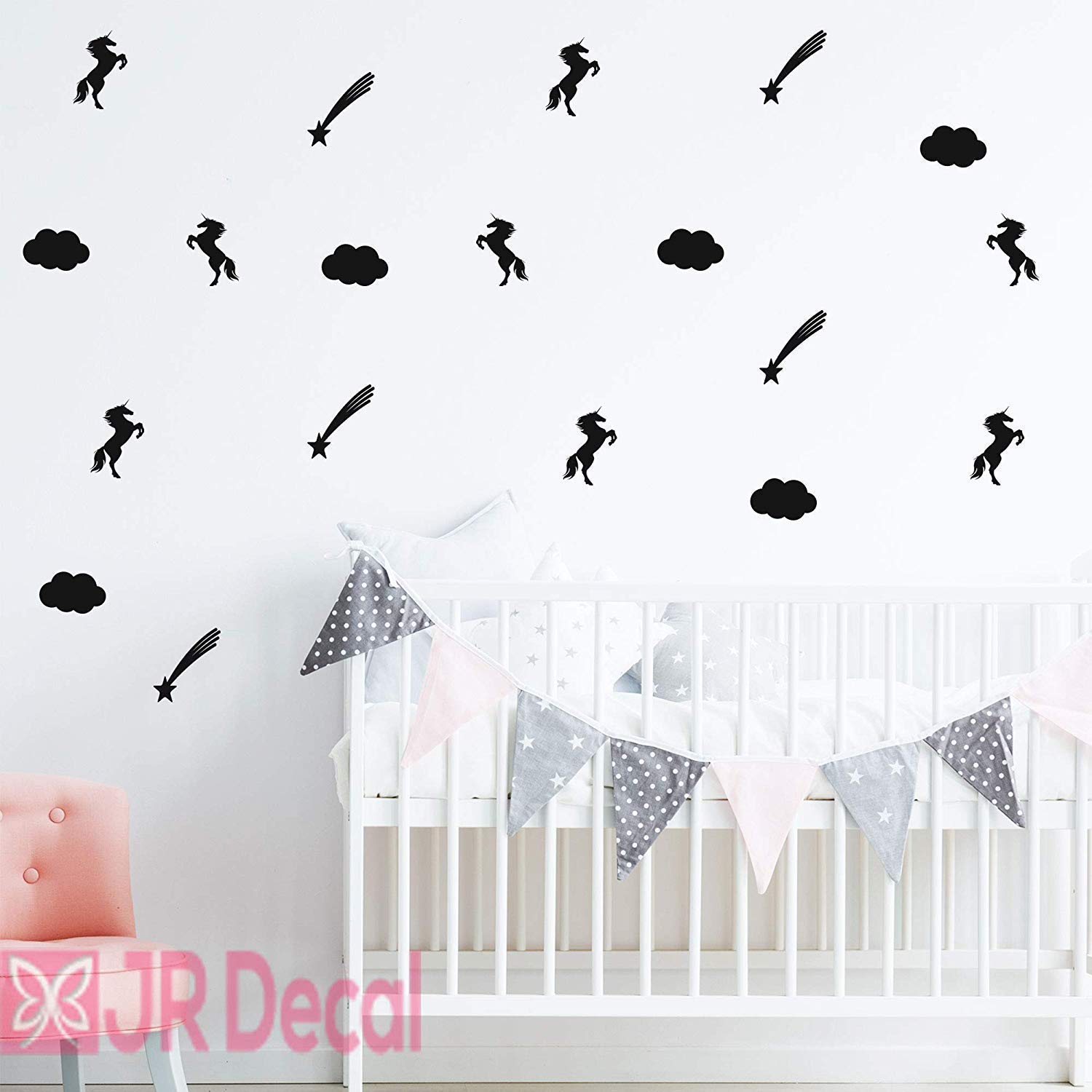 Unicorn Wall Stickers Set - Removable Vinyl Decals for Nursery, Kids Room & Girls Bedroom Decor - Cloud and Shooting Star Designs - Perfect for Birthday Parties, Baby Showers & Home Decoration