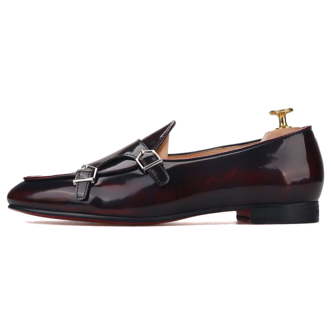 FERUCCI Men's Brown Leather Double Monk Strap Loafers - Comfortable Dress Shoes for Wedding, Prom, Office & Formal Occasions