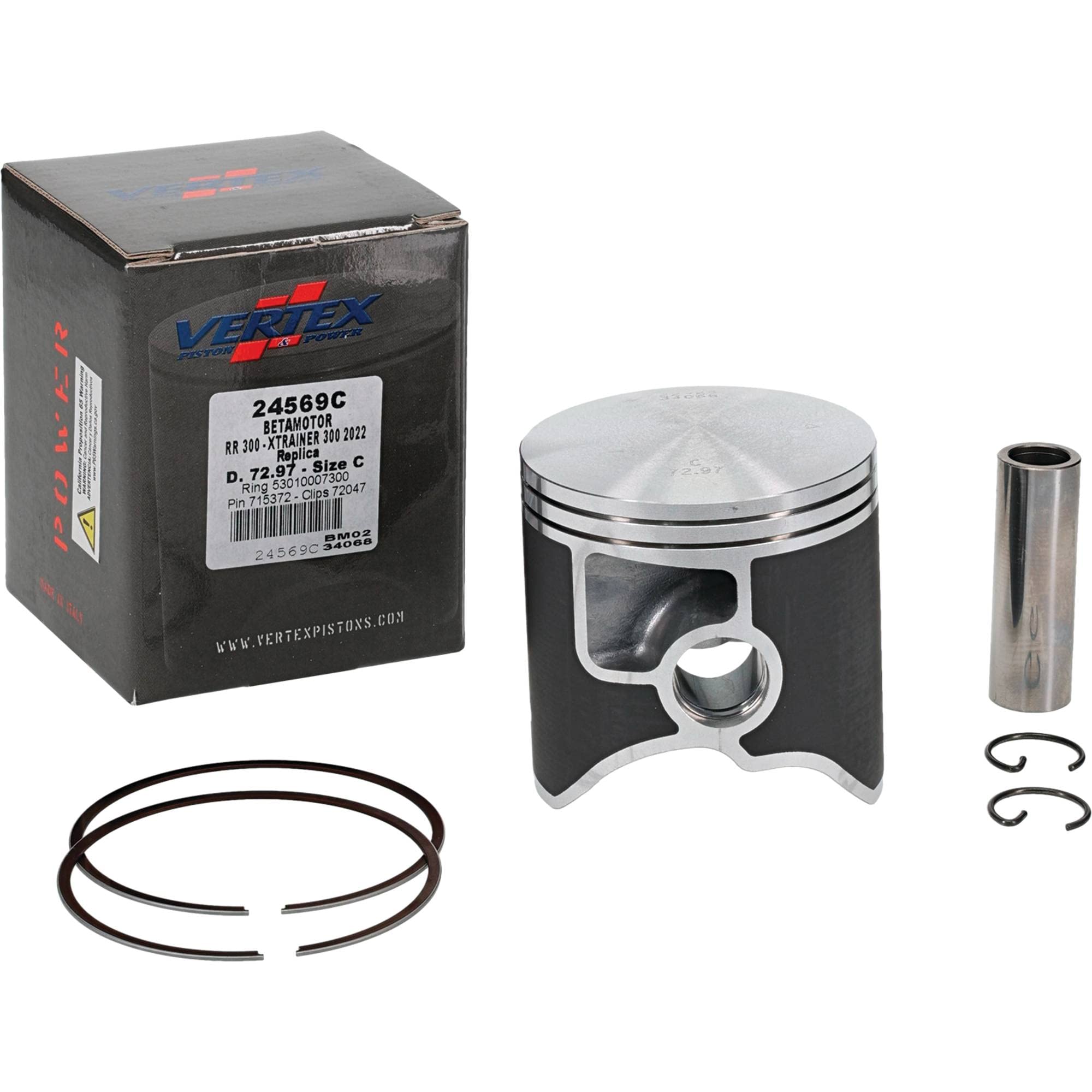 Vertex 24569C Cast Replica Piston Kit - Compatible with Beta RR 2T 300 & XTRAINER 300 (2022 Models) | STD Compression Ratio, 73mm Cylinder & 72.97mm Piston Diameter | Dirt Bike Engine Replacement Part for Off-Road Performance
