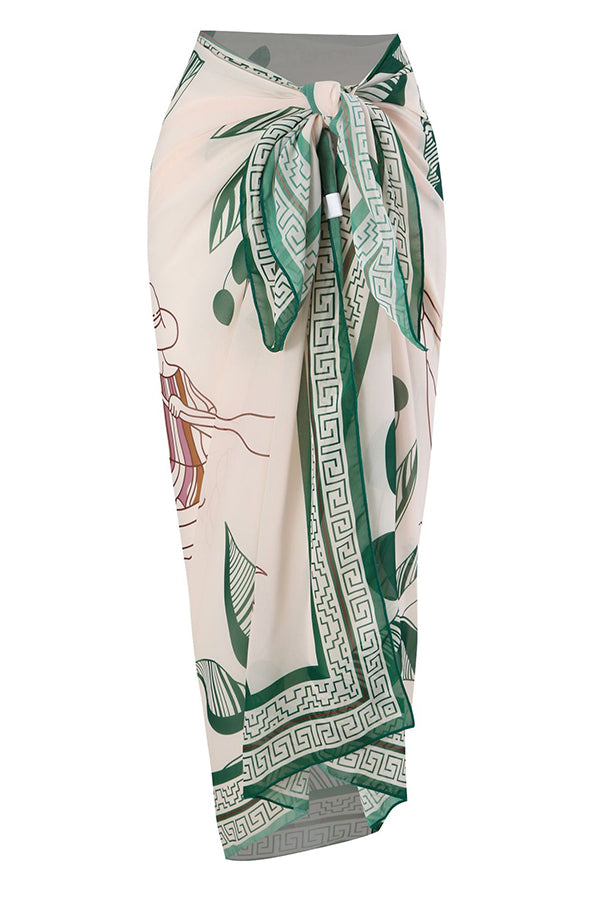 One Piece Swimsuit with Sling Bow & Lake Print Skirt - Stylish Beachwear for Pool, Vacation & Summer Outfits