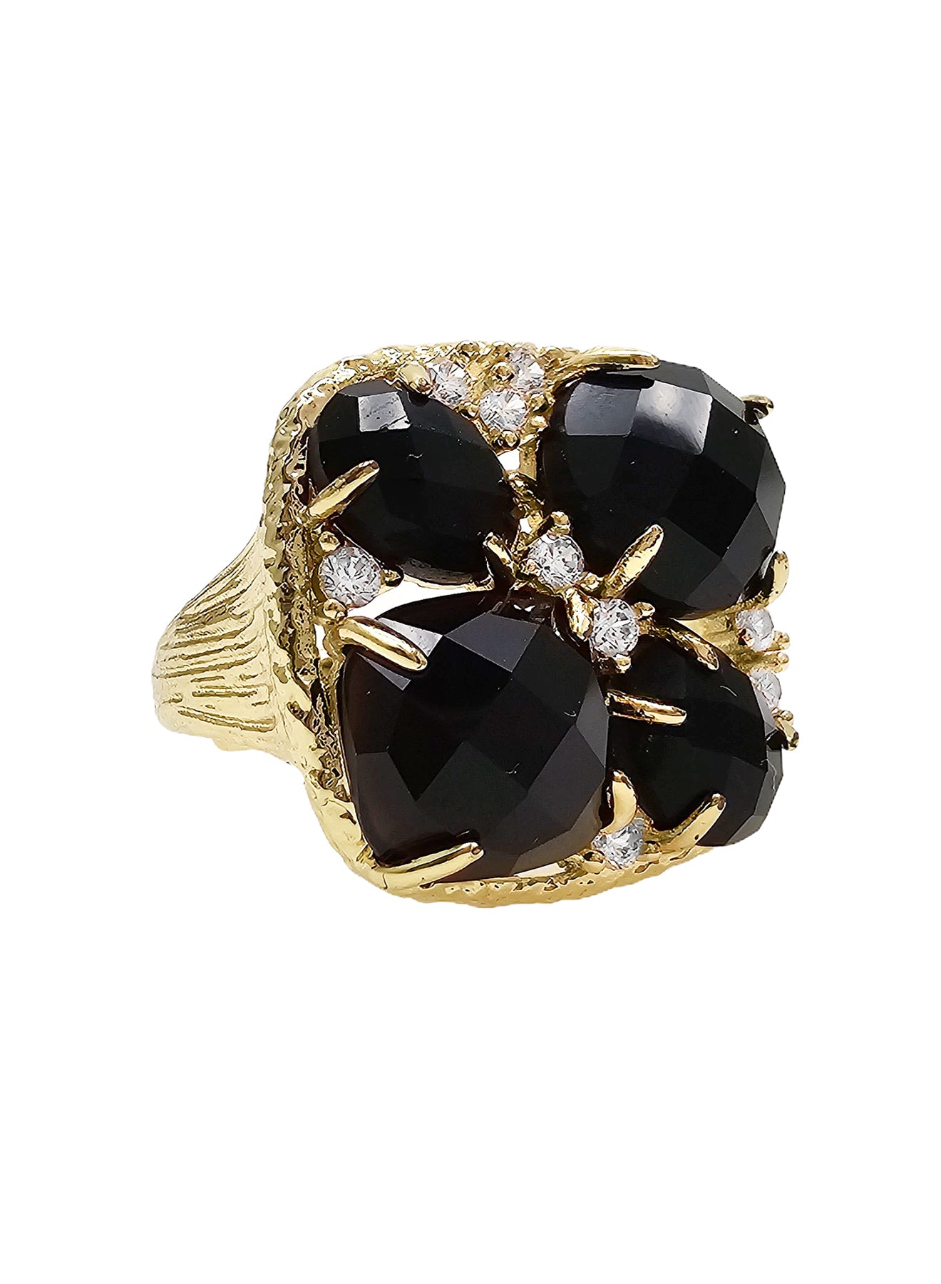 Elegant Black Agate & Zircon Statement Ring for Women - NR002 | Luxury Fashion Jewelry for Evening Parties, Weddings & Special Occasions