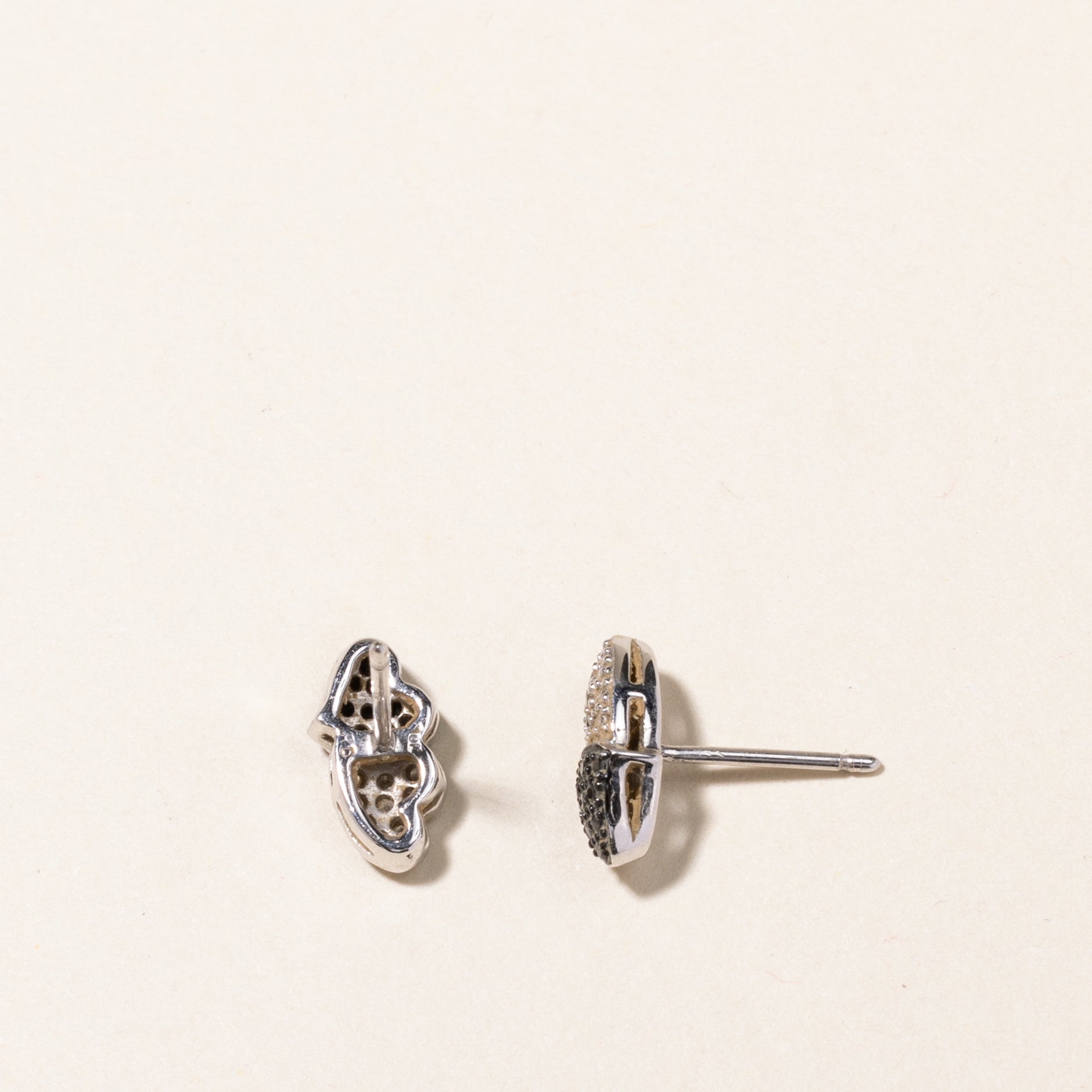 Black & White Diamond Double Heart Stud Earrings | 0.10ctw Total Weight | Elegant Gift for Valentine's Day, Anniversary & Special Occasions