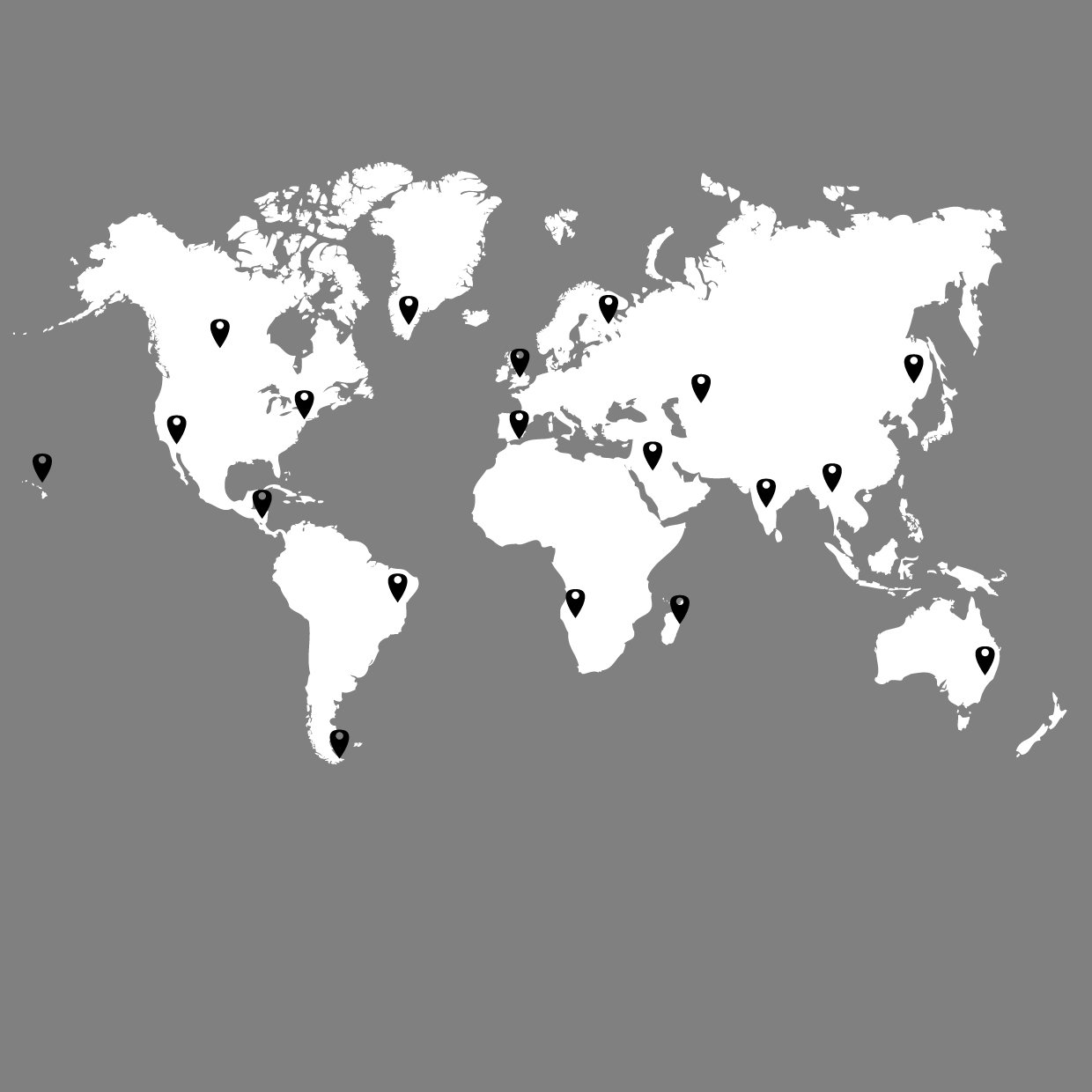 Stickerbrand World Map Wall Decal with 224 Pins - White Map with Red, Black, White & Grey Pins, 60