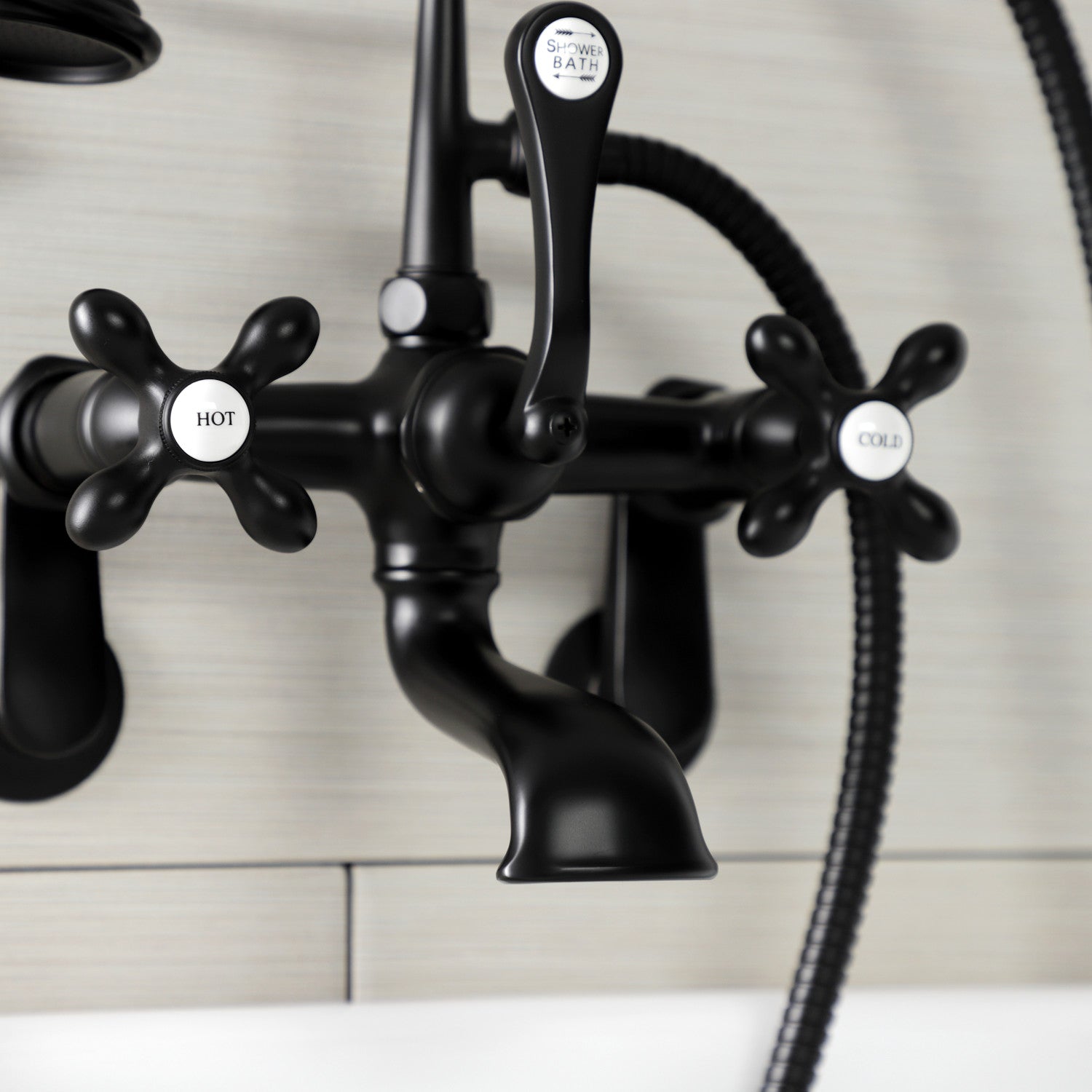 Vintage Matte Black Clawfoot Tub Faucet with Hand Shower - 3 Handle Wall Mount 2 Hole Bathroom Fixture for Antique & Modern Bathrooms | Perfect for Spa, Luxury Home Renovation