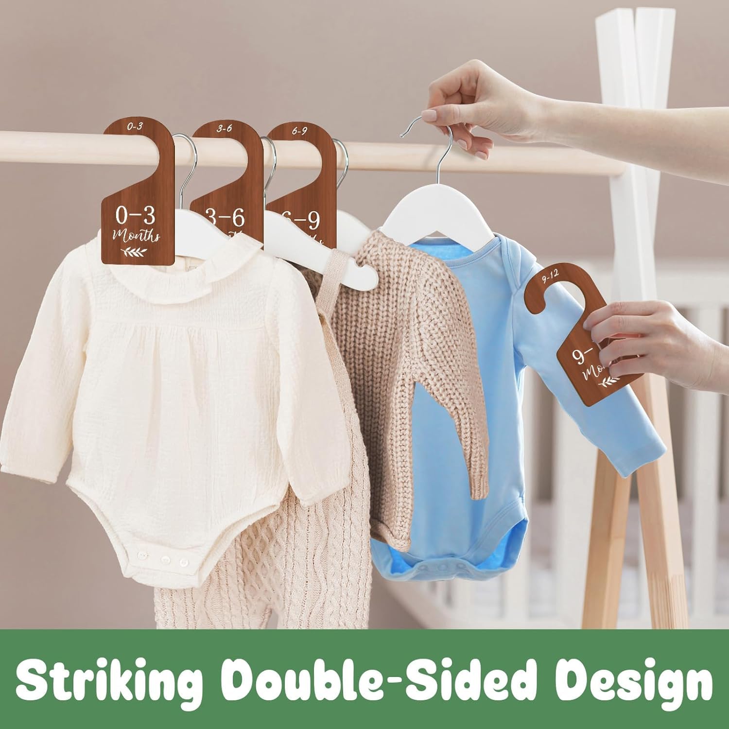 D-buy 8-Piece Baby Closet Dividers & Clothes Organizer - Wooden Double-Sided Nursery Hangers (Newborn to 24 Months) for Nursery Decor & Baby Clothing Organization | Perfect for Nursery Organization, Baby Shower Gifts & Toddler Room Storage