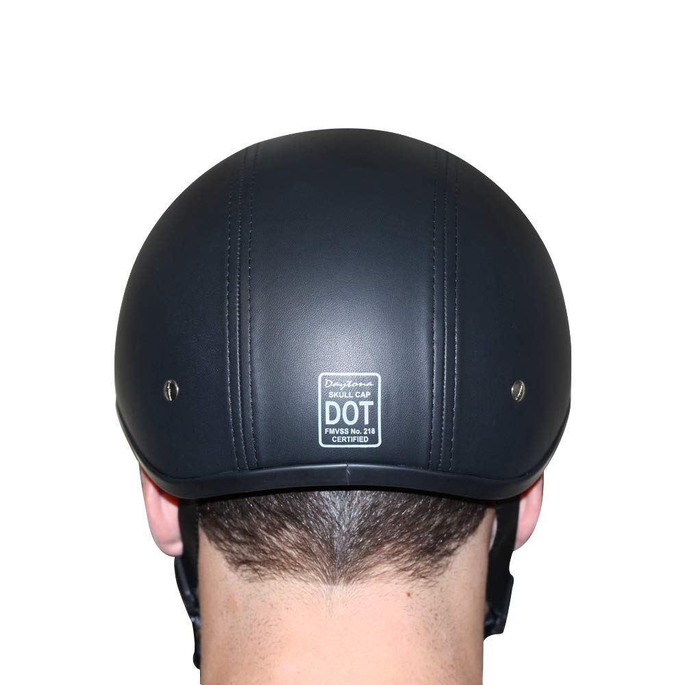 Daytona Half Skull Cap Motorcycle Helmet - DOT Approved Leather Design for Safety & Style - Perfect for Cruiser Riders and Urban Commuting