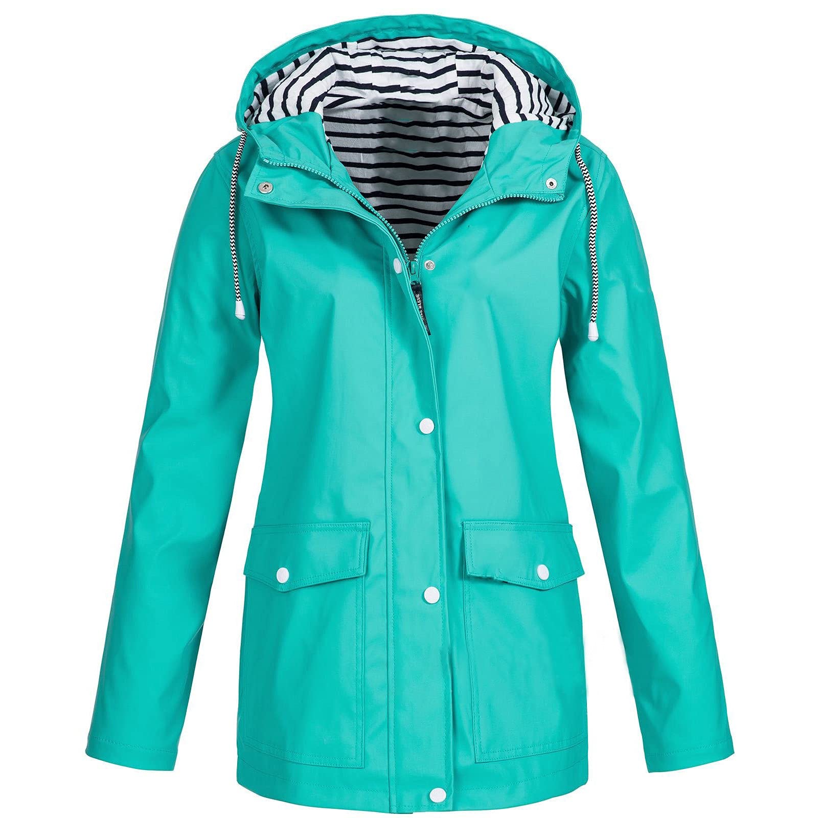NaRHbrg Women's Lightweight Waterproof Rain Jacket with Hood - Windproof Active Outdoor Windbreaker Raincoat for Girls & Plus Size - Perfect for Hiking, Running & Travel