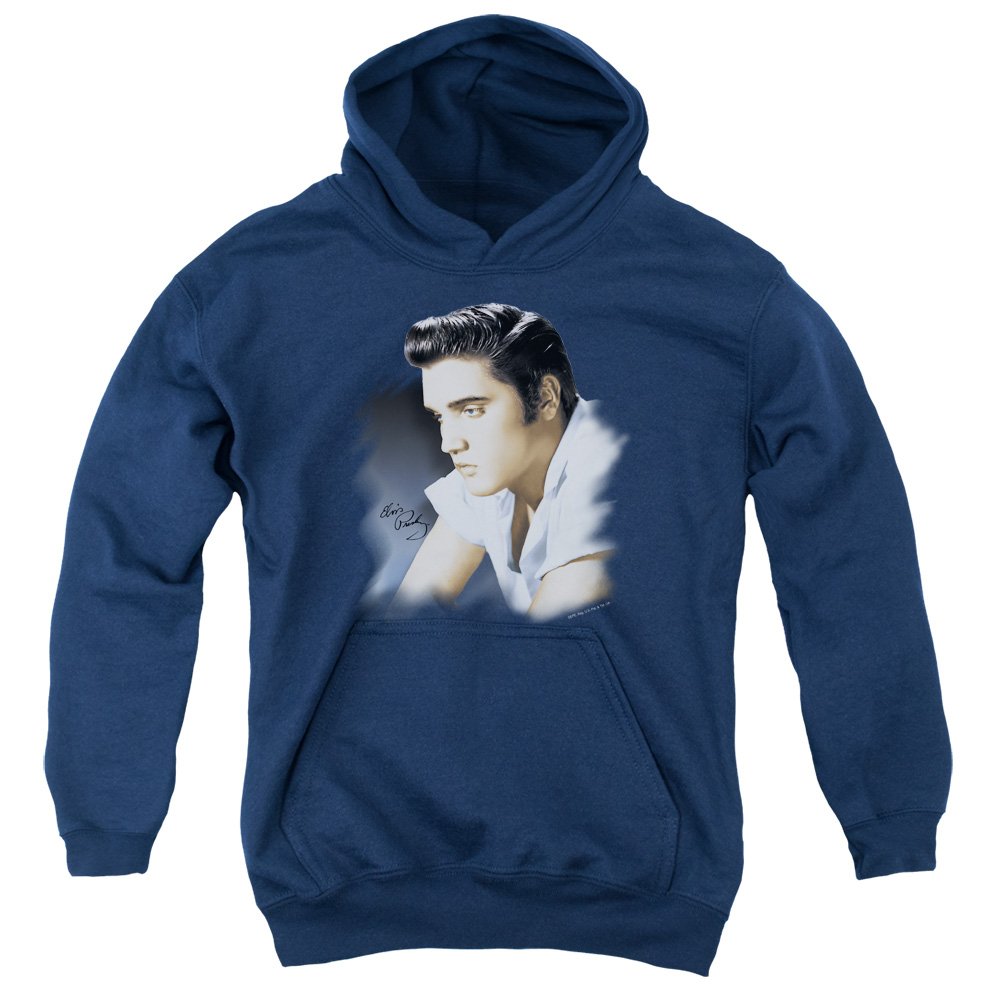Elvis Presley Youth Blue Profile Pullover Hoodie - Vintage Music Icon Sweatshirt for Men & Women - Perfect for Concerts, Casual Wear & Fan Gifts