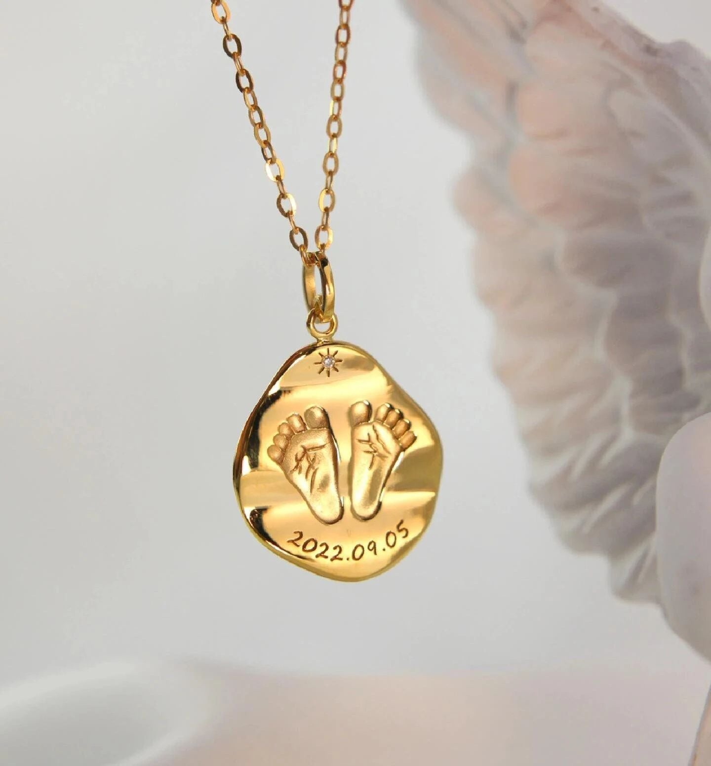 Whimsy Tracks Solid Gold Footprint Necklace - Dainty Personalized Jewelry Gift for Women - Perfect for Mother's Day, Anniversary & Special Occasions