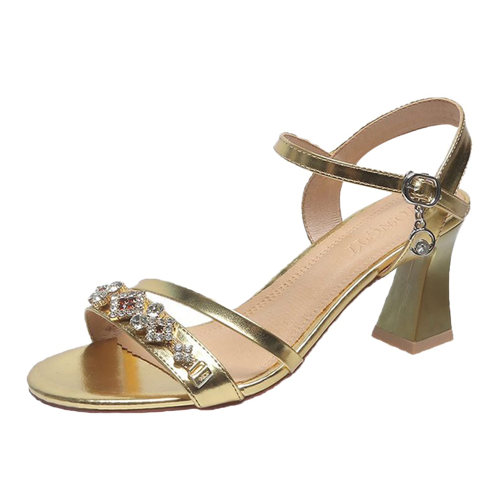 Chunky Heel Platform Sandals for Women - Rhinestone Fish Mouth High Heel Sandals | Perfect for Summer Outfits, Beach Vacations & Evening Parties