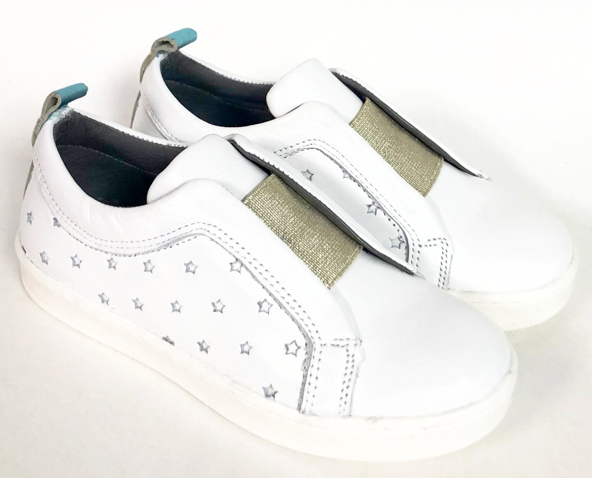 Blublonc White and Gold Star Sneakers for Women - Fashionable Casual Running Shoes - Perfect for Gym, Workout, and Everyday Wear