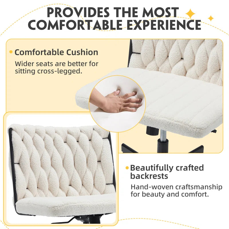 EROMMY Criss Cross Armless Rolling Office Chair - Height Adjustable Desk Chair for Home & Office, White - Perfect for Workstations, Bedrooms & Living Rooms