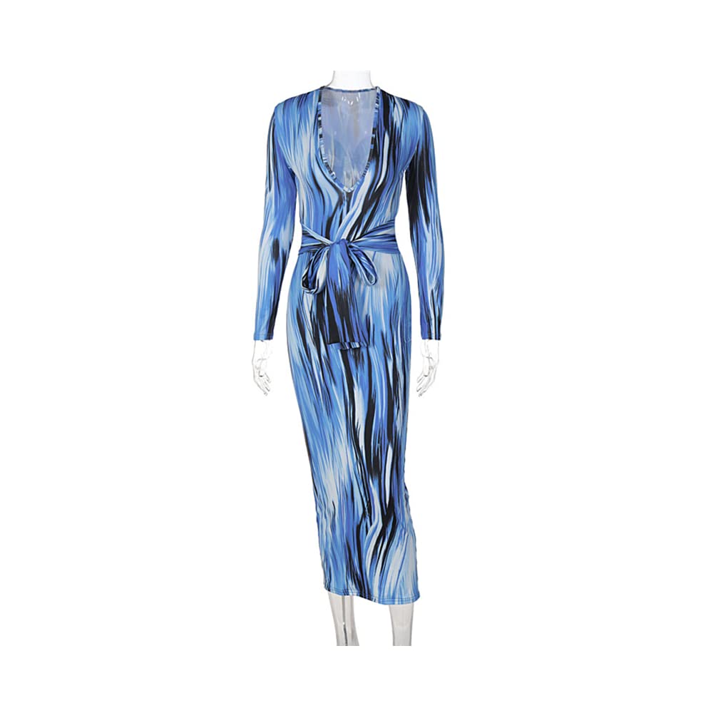 Elegant Women's Bodycon Tie Waist Wrap Dress - V Neck Long Sleeve Midi Cocktail Party Dress for Night Out, Date Night & Special Occasions