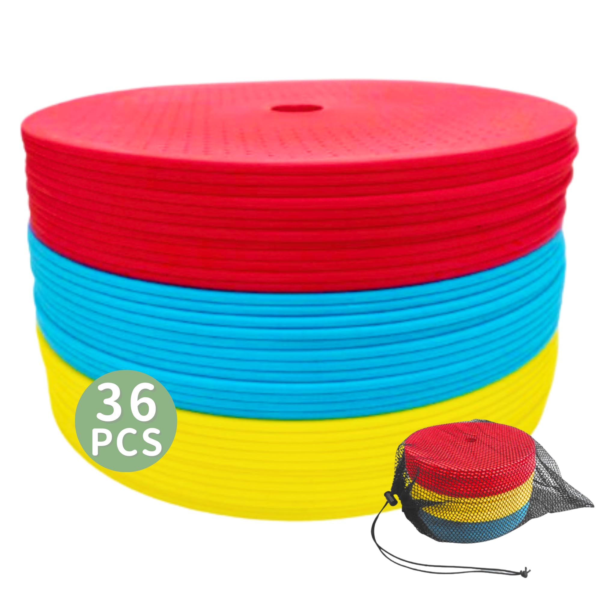 LEZER 6 Inch & 8 Inch Flat Cones - Soccer Training Equipment for Agility Practice, Football Drills & Field Markers | Durable Spot Markers for Sports Courts, Sit Spots & Flat Discs | Made in Taiwan | Perfect for Soccer Practice, Gym Training & Outdoor Sports Activities