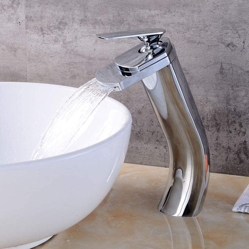 Copper Waterfall Faucet for Bathroom Sink - Wide Mouth Single Hole - Home & Hotel Use
