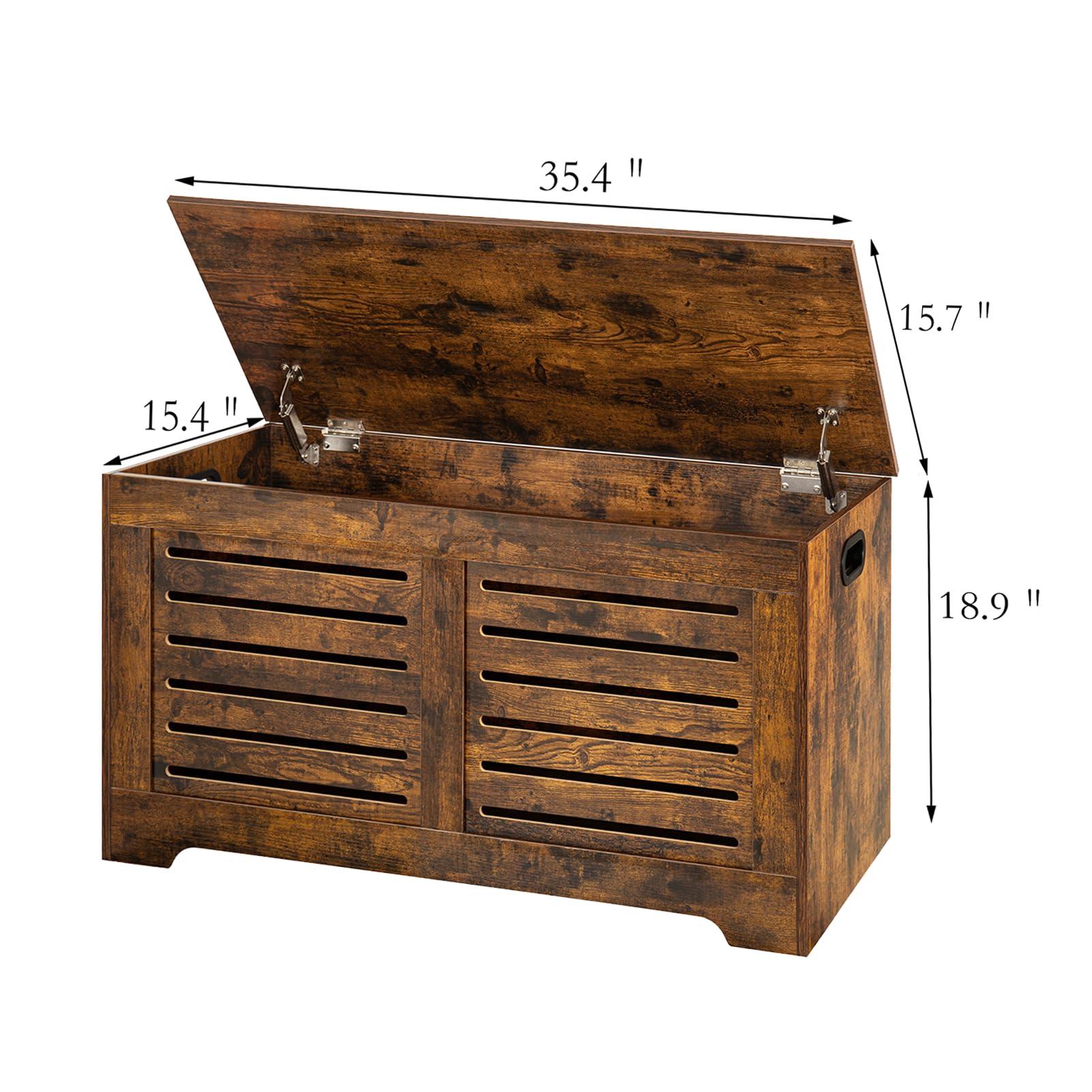 DINZI LVJ Flip-Top Wooden Storage Chest - Rustic Brown Toy Box with Safety Hinges | Entryway Shoe Bench & Living Room Storage Trunk | Easy Assembly for Bedroom, Nursery & Playroom Organization